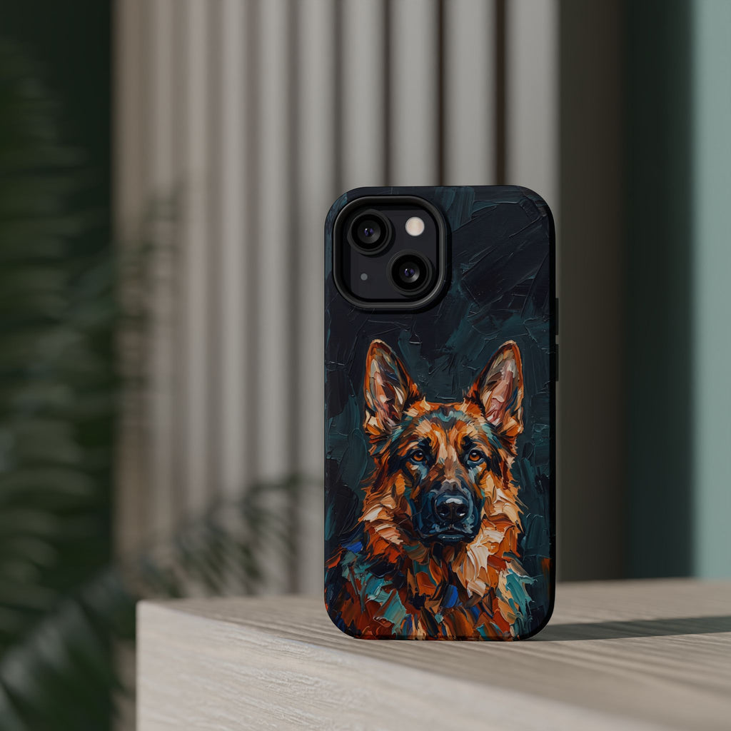 German Shepherd Phone Case | Palette Knife Painting Art — Tough Magnetic Case with Wireless Charging