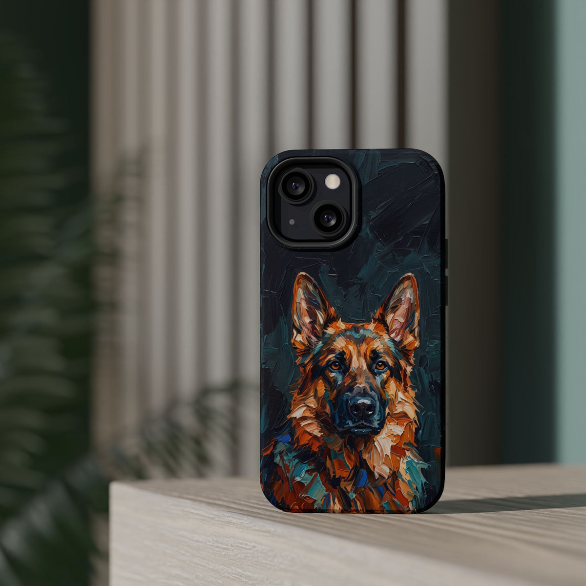 German Shepherd Phone Case | Palette Knife Painting Art — Tough Magnetic Case with Wireless Charging