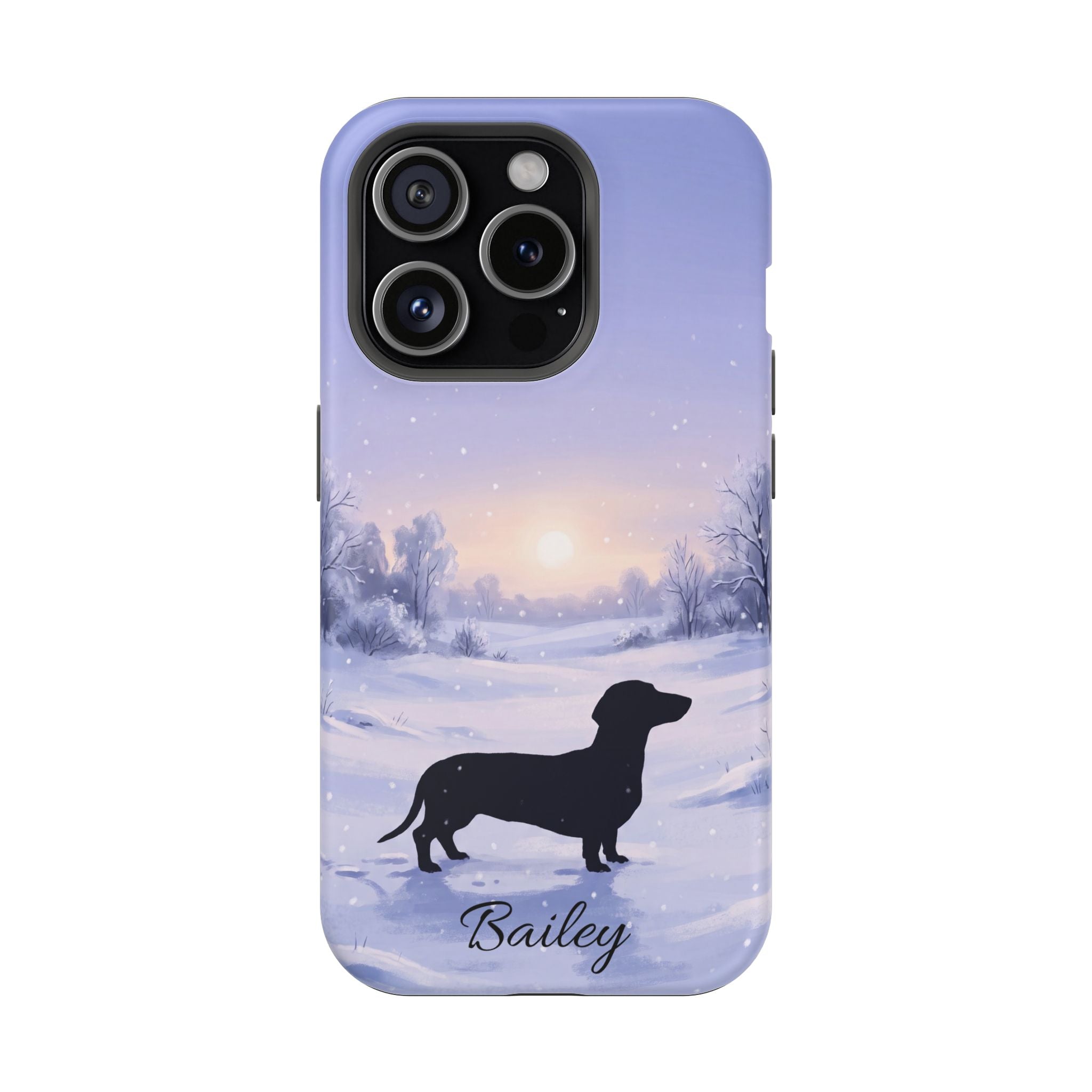 Personalized Dachshund Winter Snow Phone Case — Wireless Charging Cover