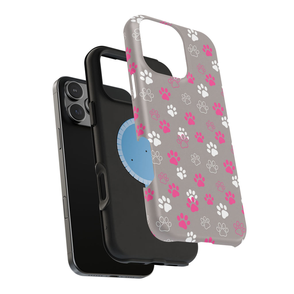 Pink & White Paw Print Phone Case — Impact-Resistant Wireless Charging Cover