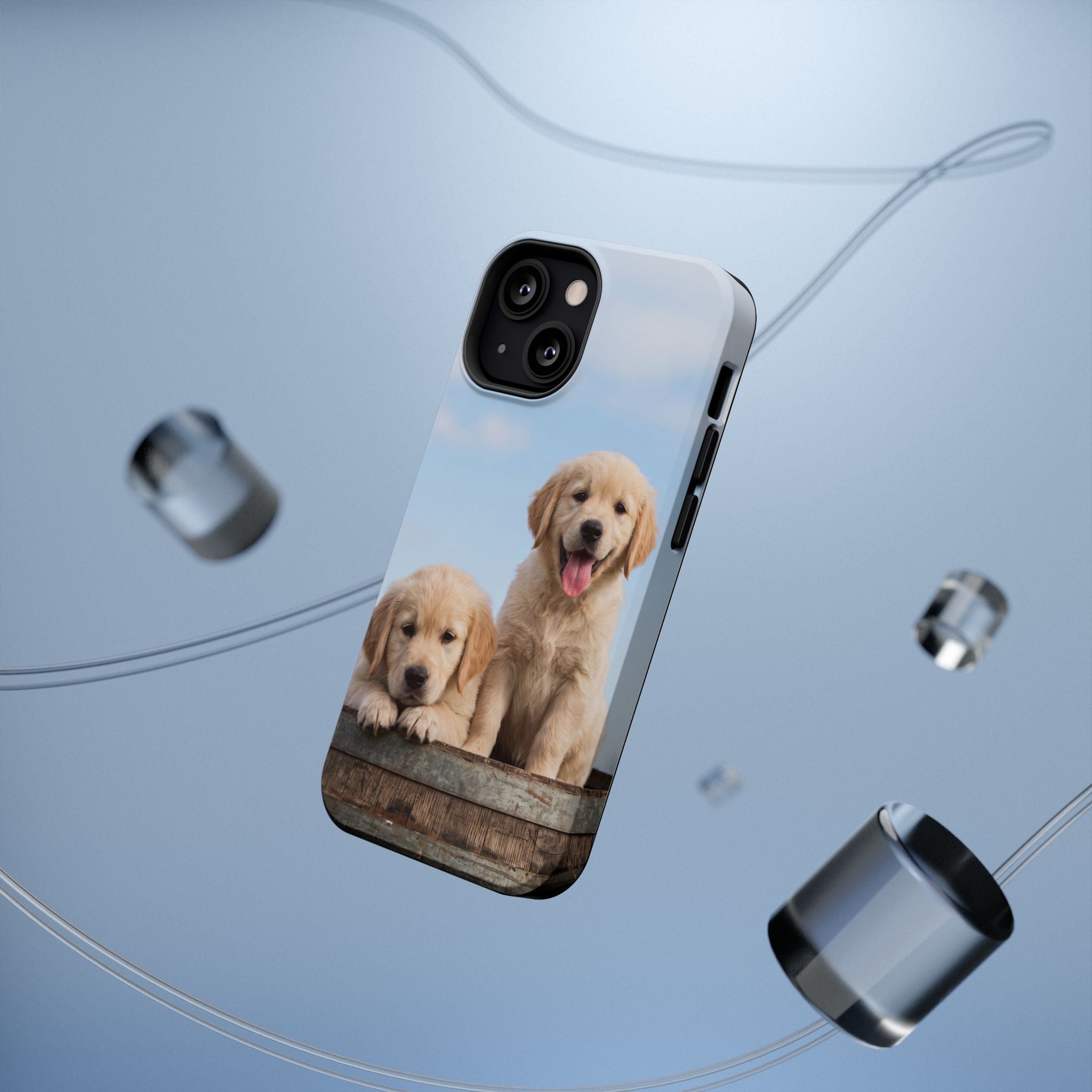 Golden Retriever Puppy Duo Phone Case — Impact-Resistant Wireless Charging Cover