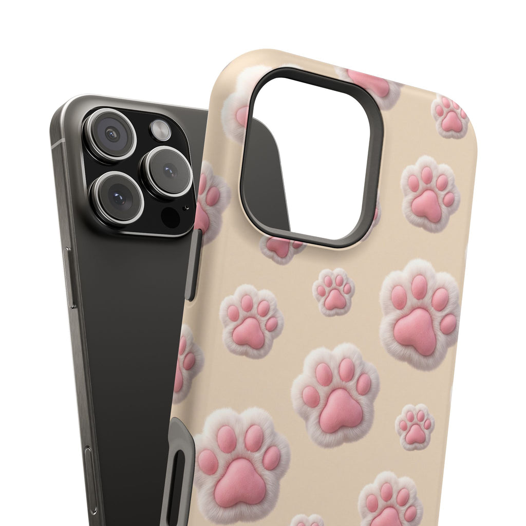 Pink Paw Print Phone Case — Impact-Resistant Wireless Charging Cover