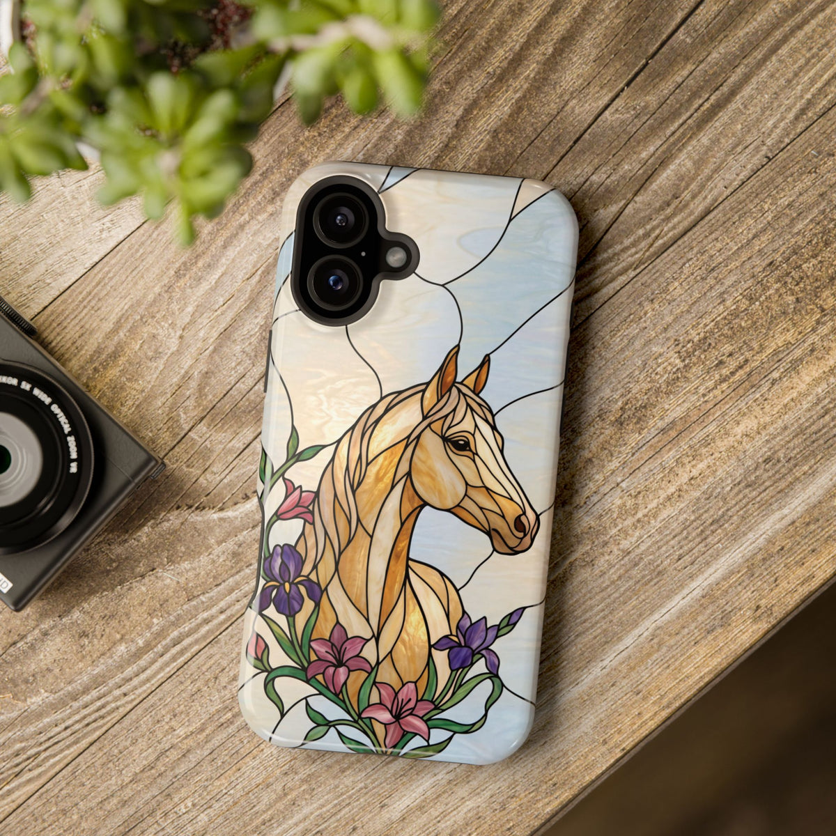 Floral Stained Glass Horse Phone Case — Tough Magnetic Case with Wireless Charging