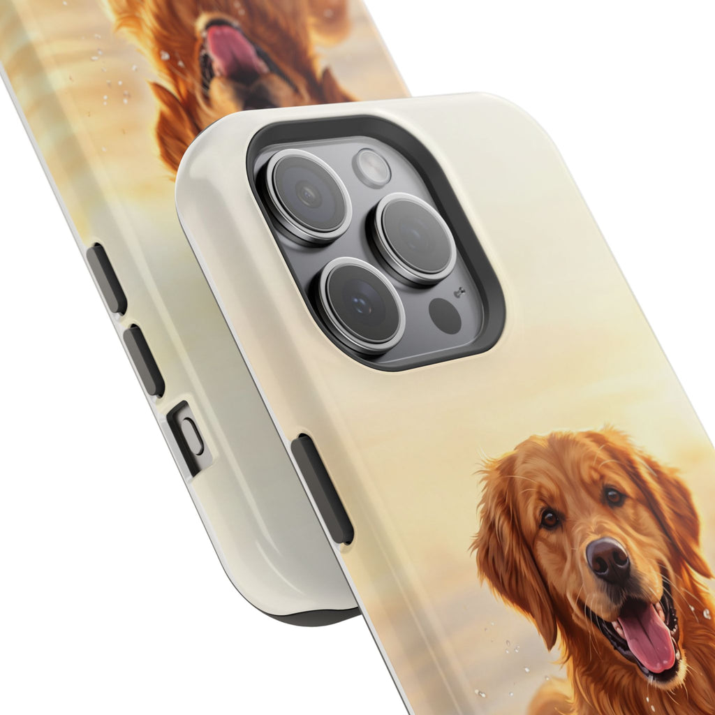 Beach Golden Retriever Phone Case — Impact-Resistant Wireless Charging Cover