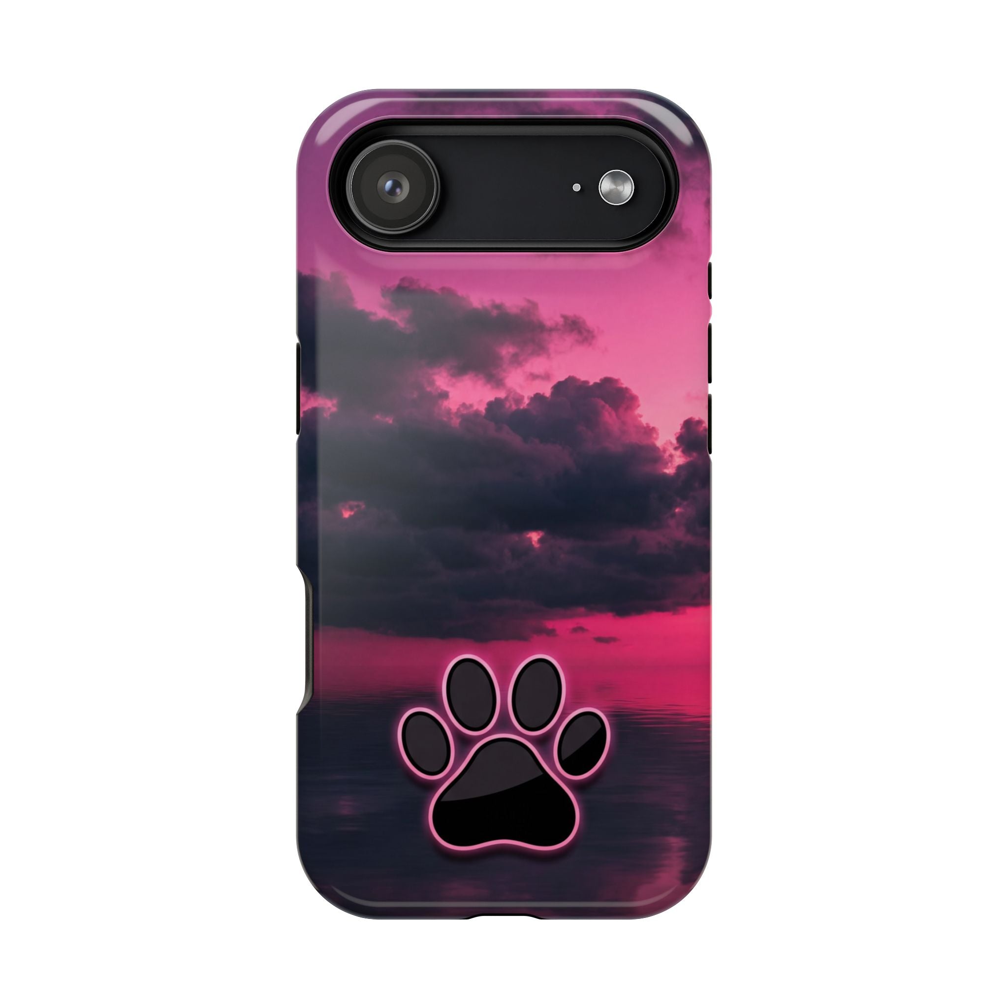 Pink Sky Paw Print Phone Case — Impact-Resistant Wireless Charging Cover