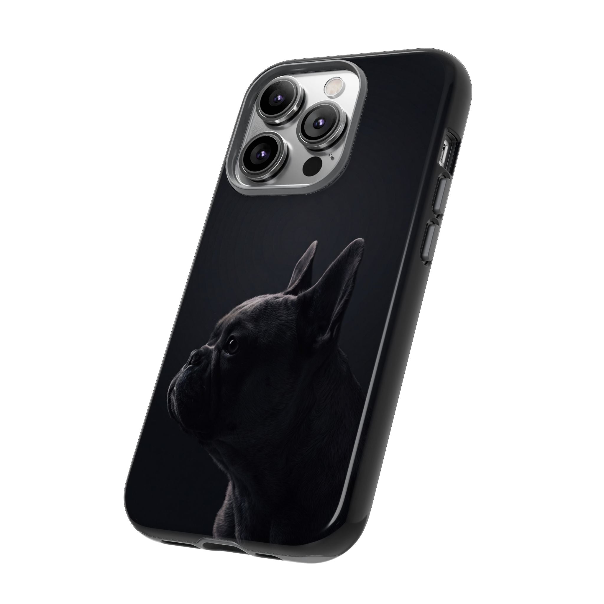 Silhouette French Bulldog Phone Case | Minimalist Black-on-Black Frenchie Profile | iPhone & Samsung