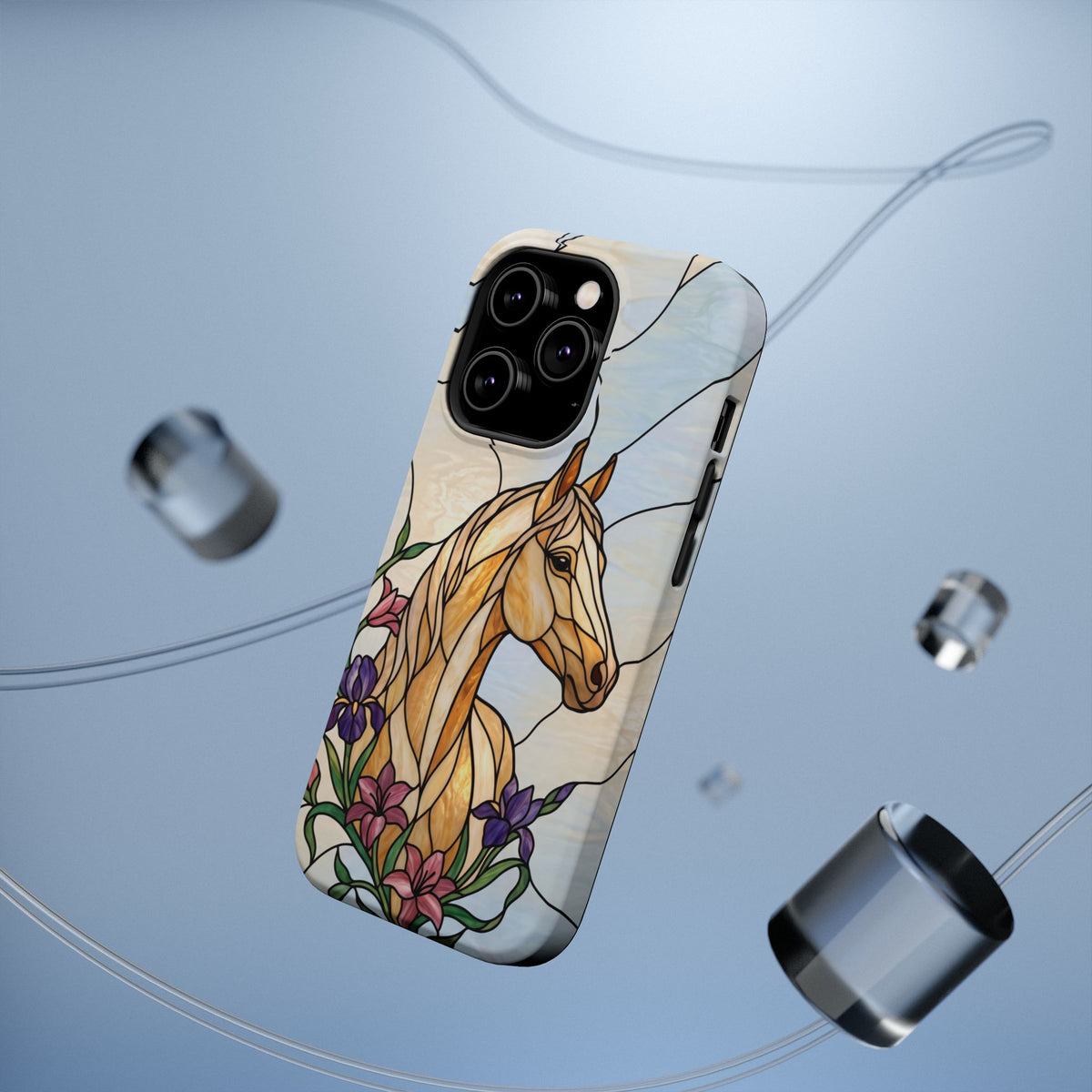 Floral Stained Glass Horse Phone Case — Tough Magnetic Case with Wireless Charging