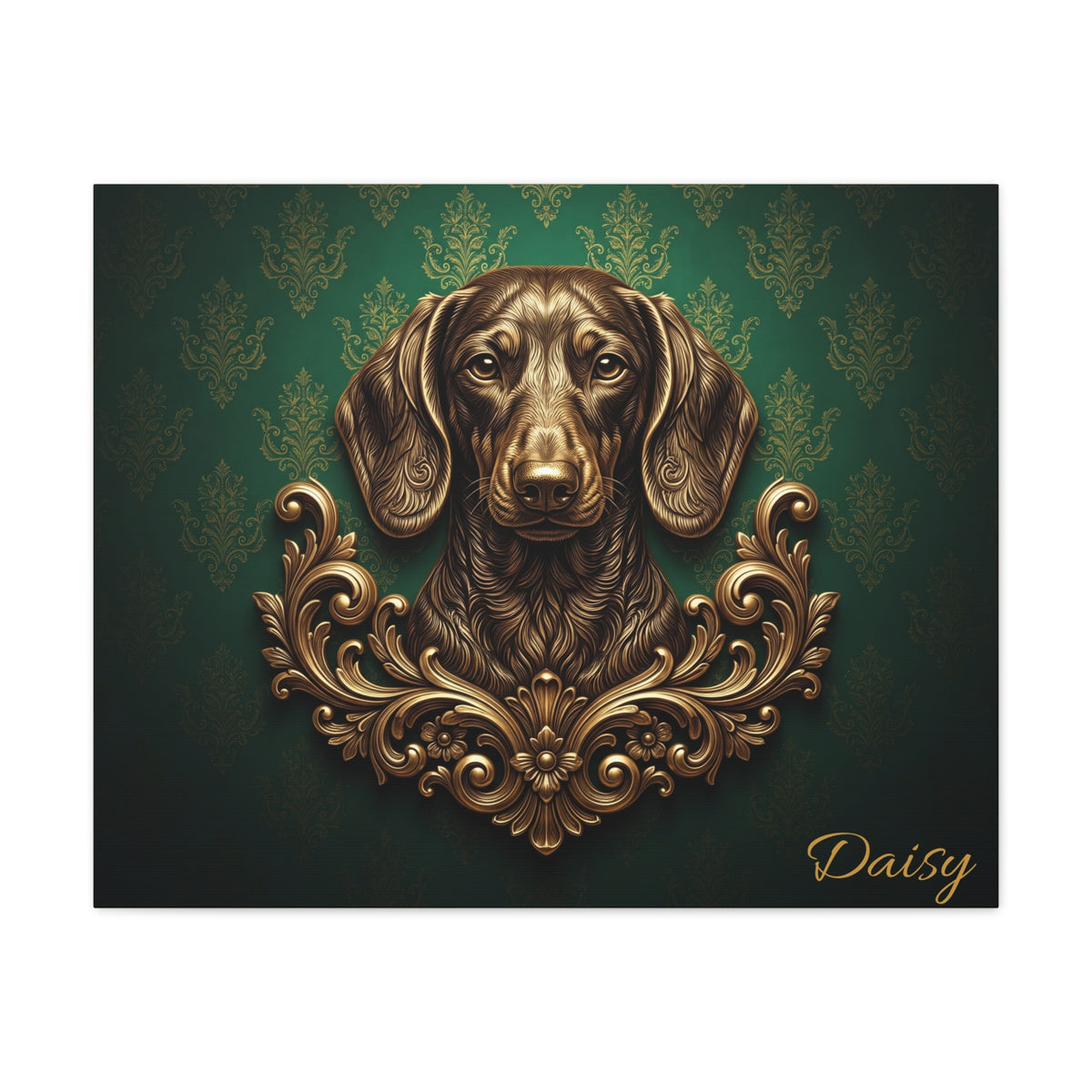 Dachshund Personalized Canvas | Emerald Baroque Gold Wall Art