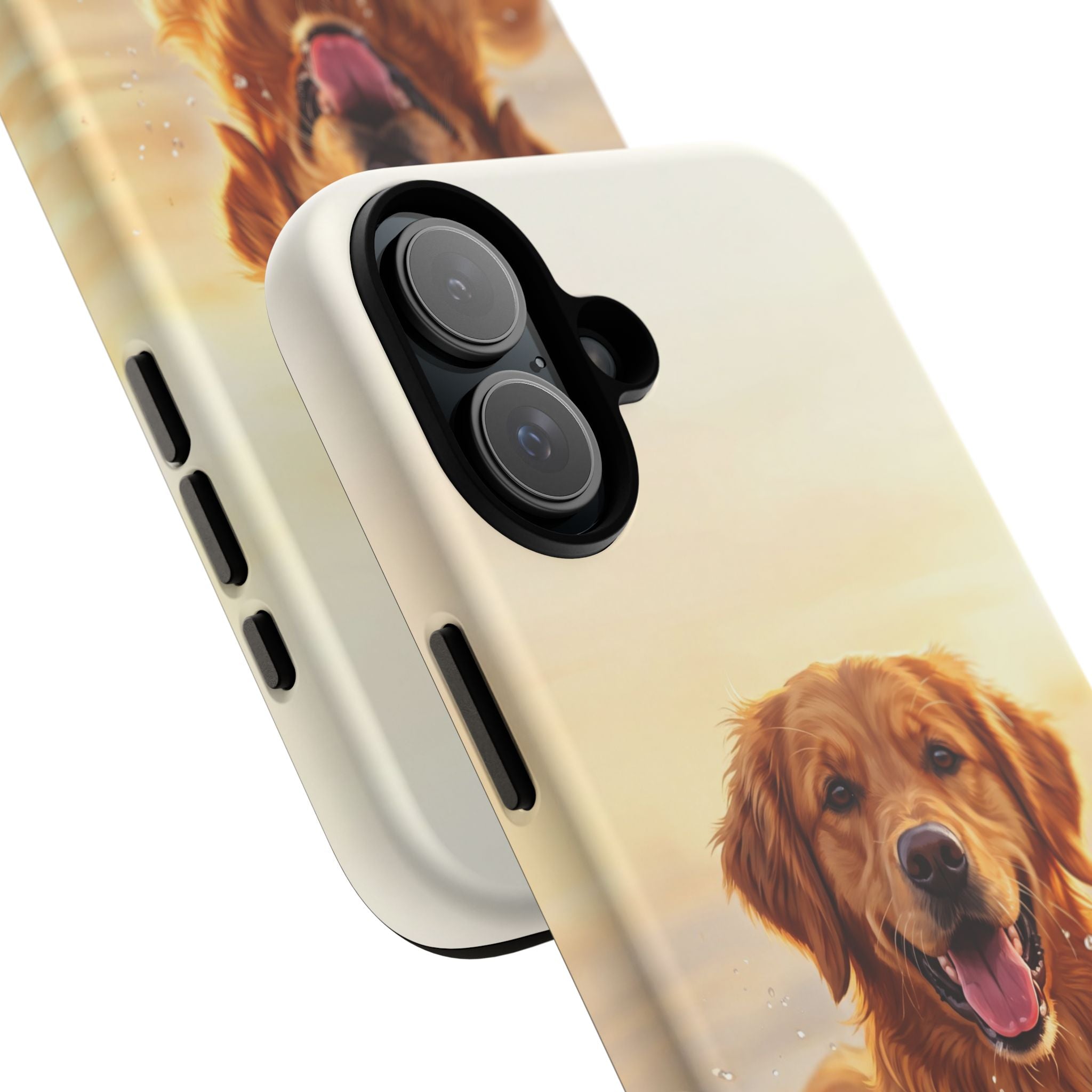 Golden Retriever Splashing in Water Phone Case | Joyful Dog at Golden Hour | iPhone & Samsung