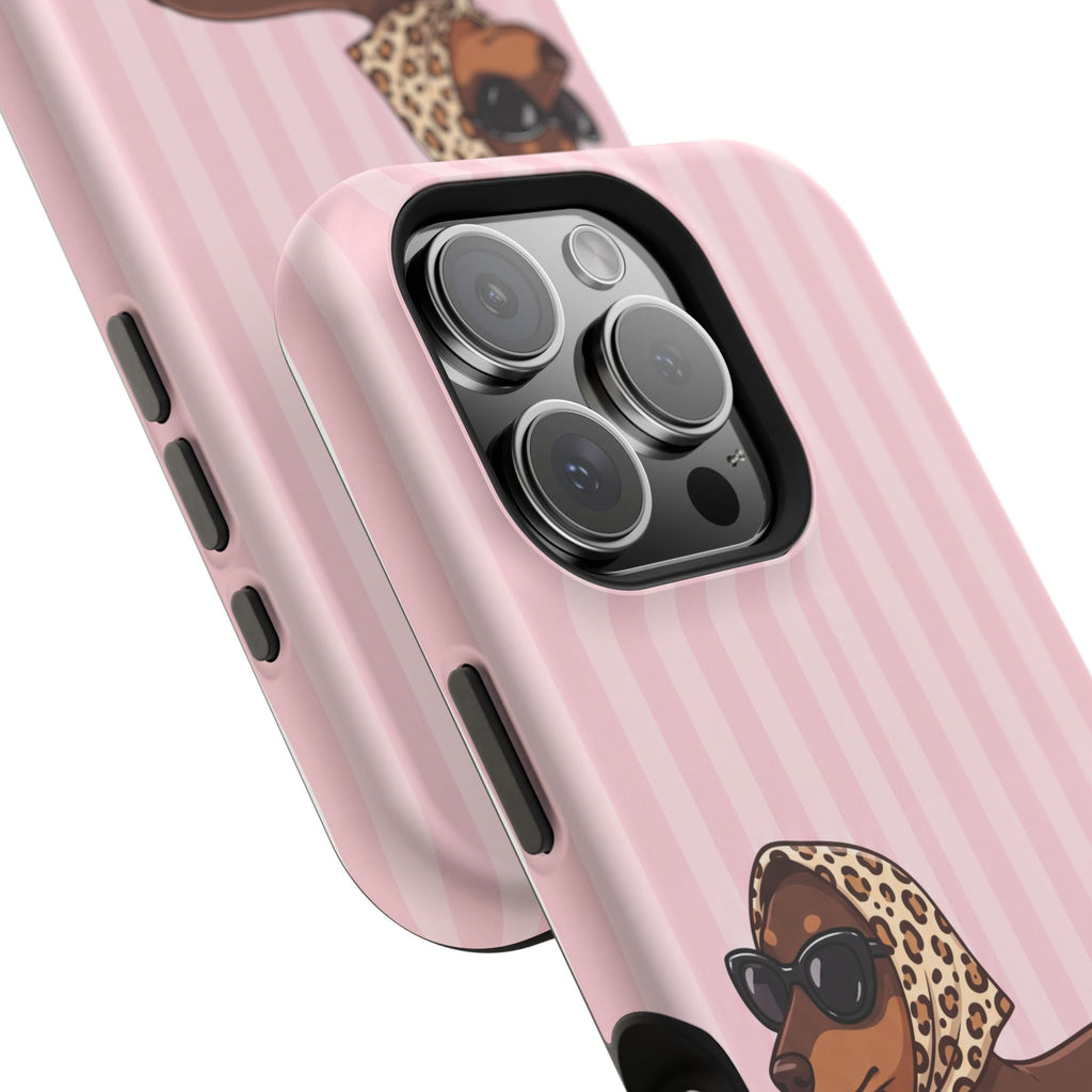Preppy Dachshund Phone Case — Impact-Resistant Wireless Charging Cover