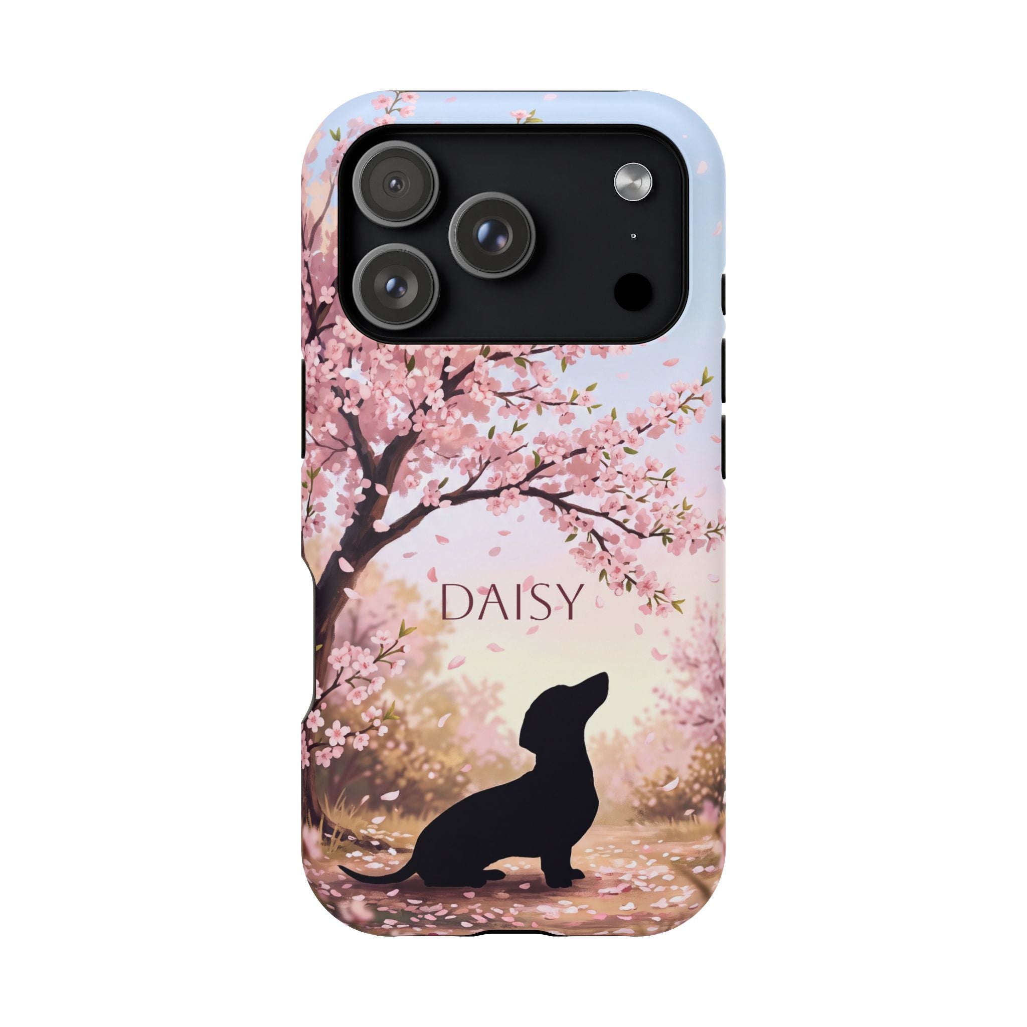 Personalized Dachshund Cherry Blossom Phone Case — Wireless Charging Cover