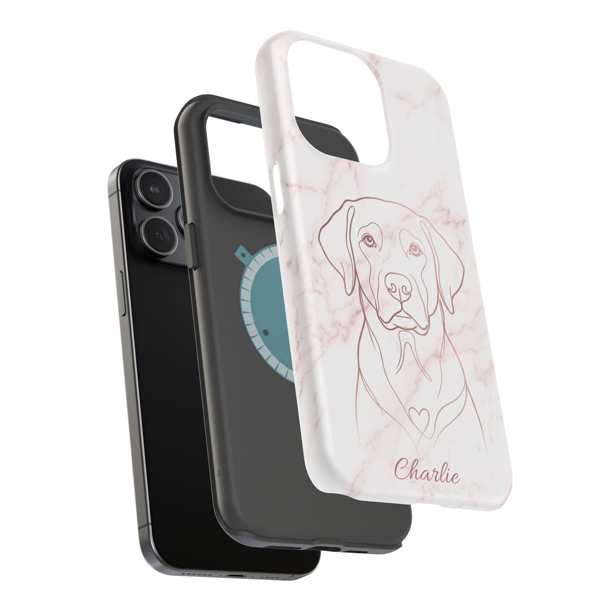 Personalized Rose Gold Marble Labrador Phone Case — Tough Magnetic Case with Wireless Charging