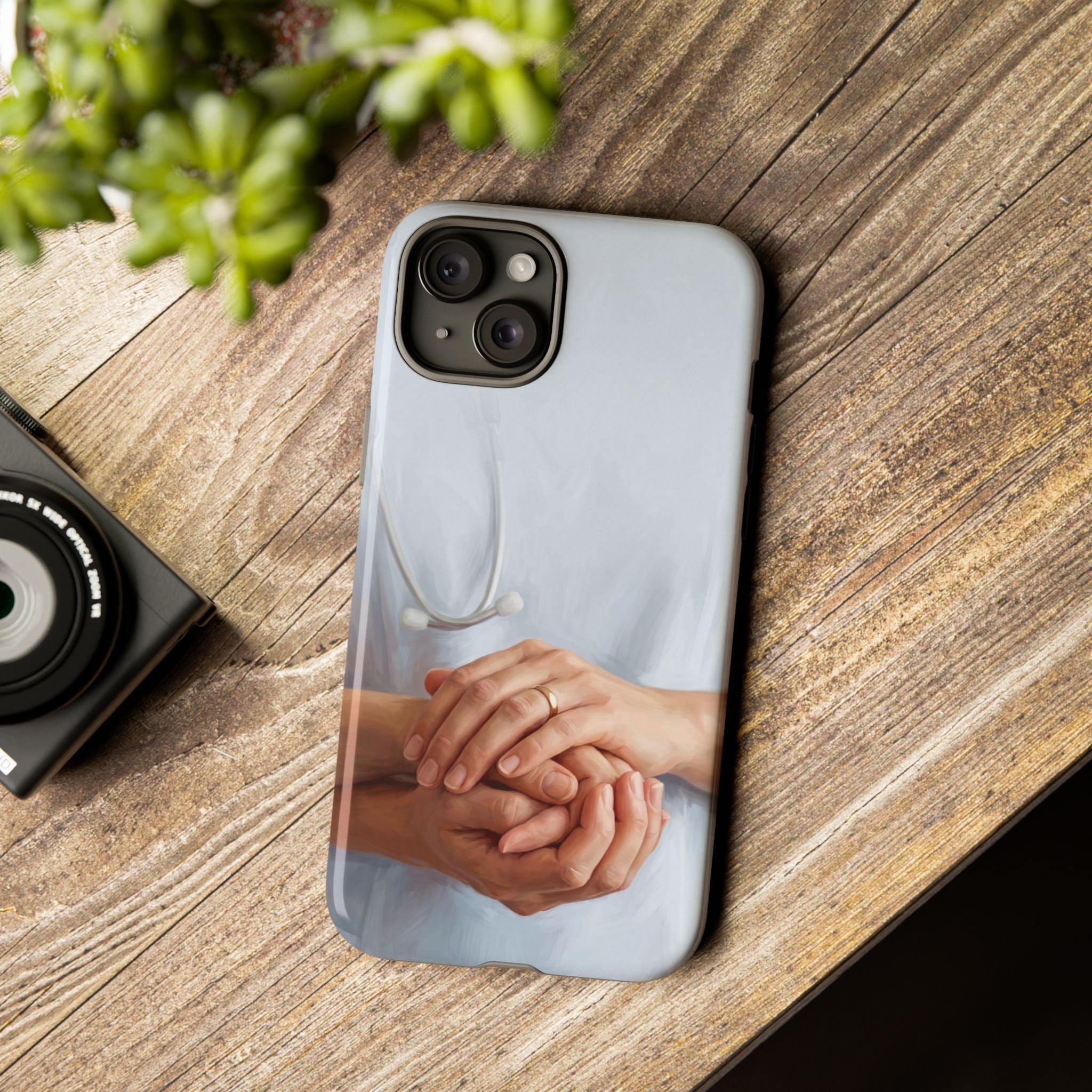 Nurse's Comforting Hands Phone Case | Caring Hands & Stethoscope Illustration | iPhone & Samsung
