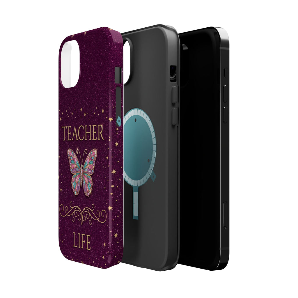 Teacher Life Glitter Butterfly Phone Case — Wireless Charging Cover