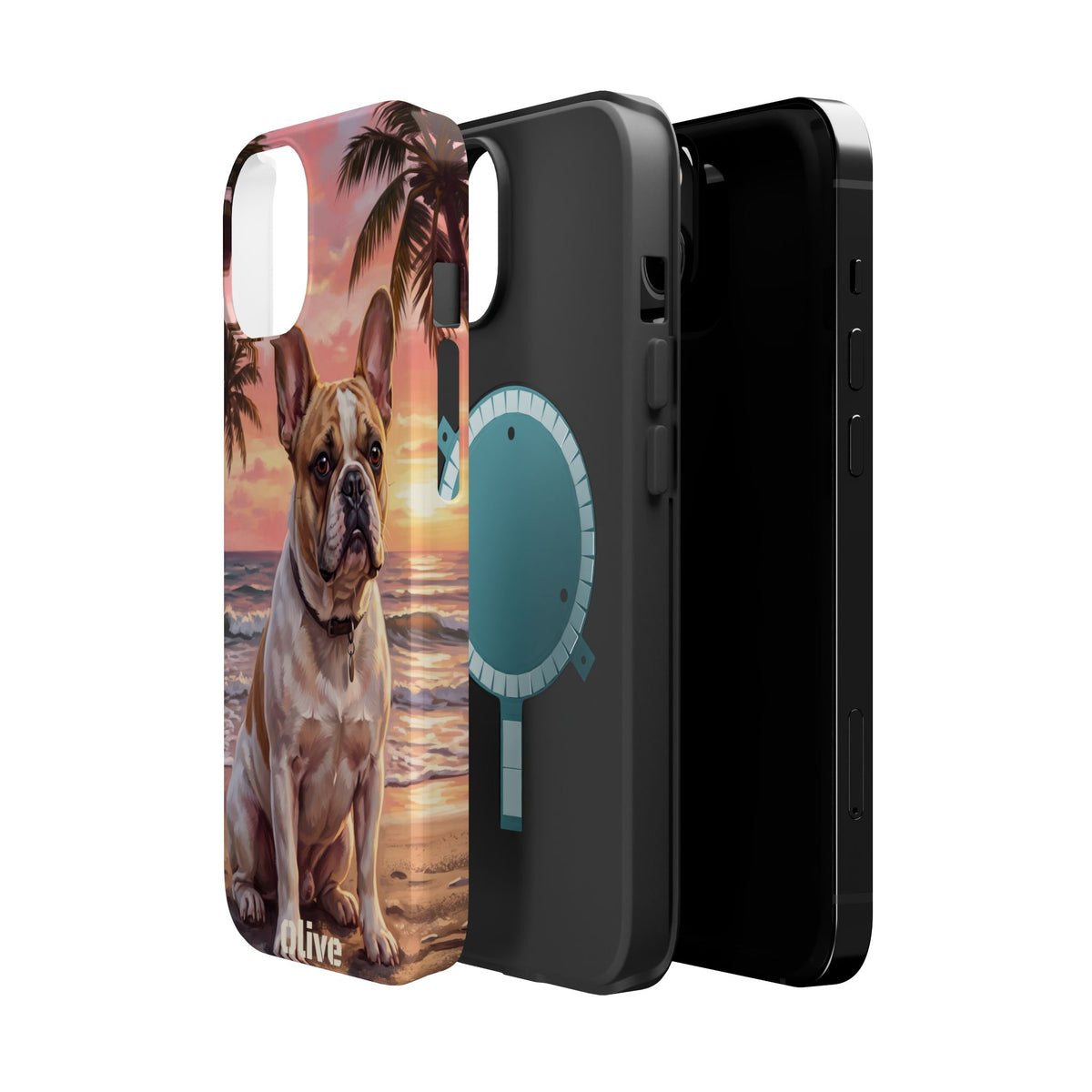 Personalized French Bulldog Beach Portrait Phone Case — Wireless Charging Cover