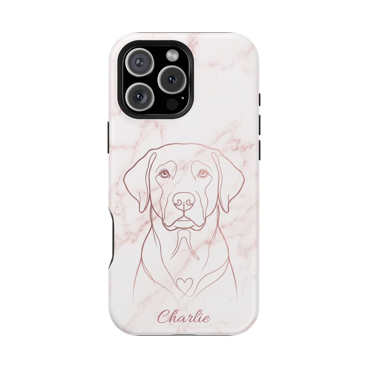 Personalized Rose Gold Marble Labrador Phone Case — Tough Magnetic Case with Wireless Charging