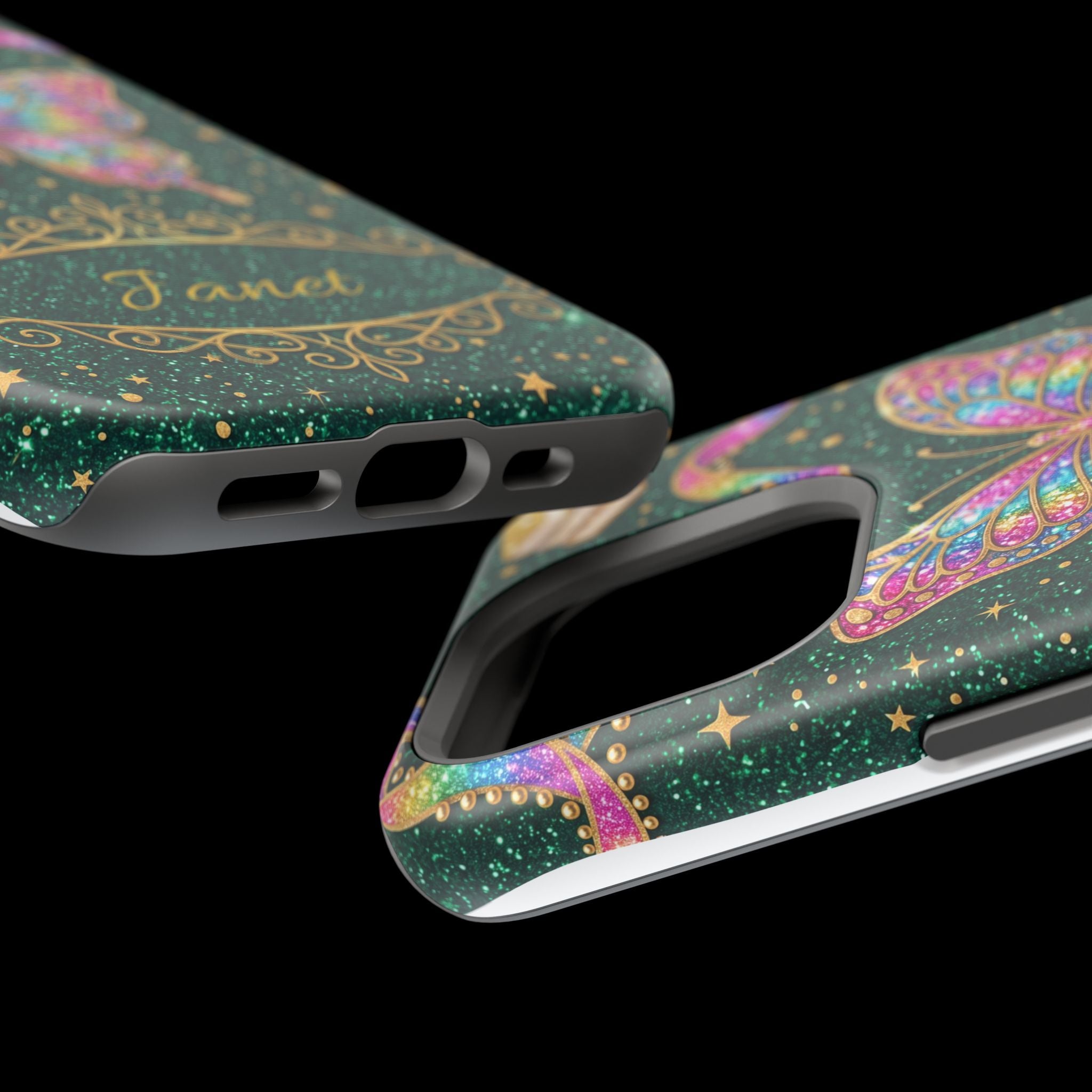 Rainbow Glitter Butterfly Personalized Teacher Phone Case — Wireless Charging Cover