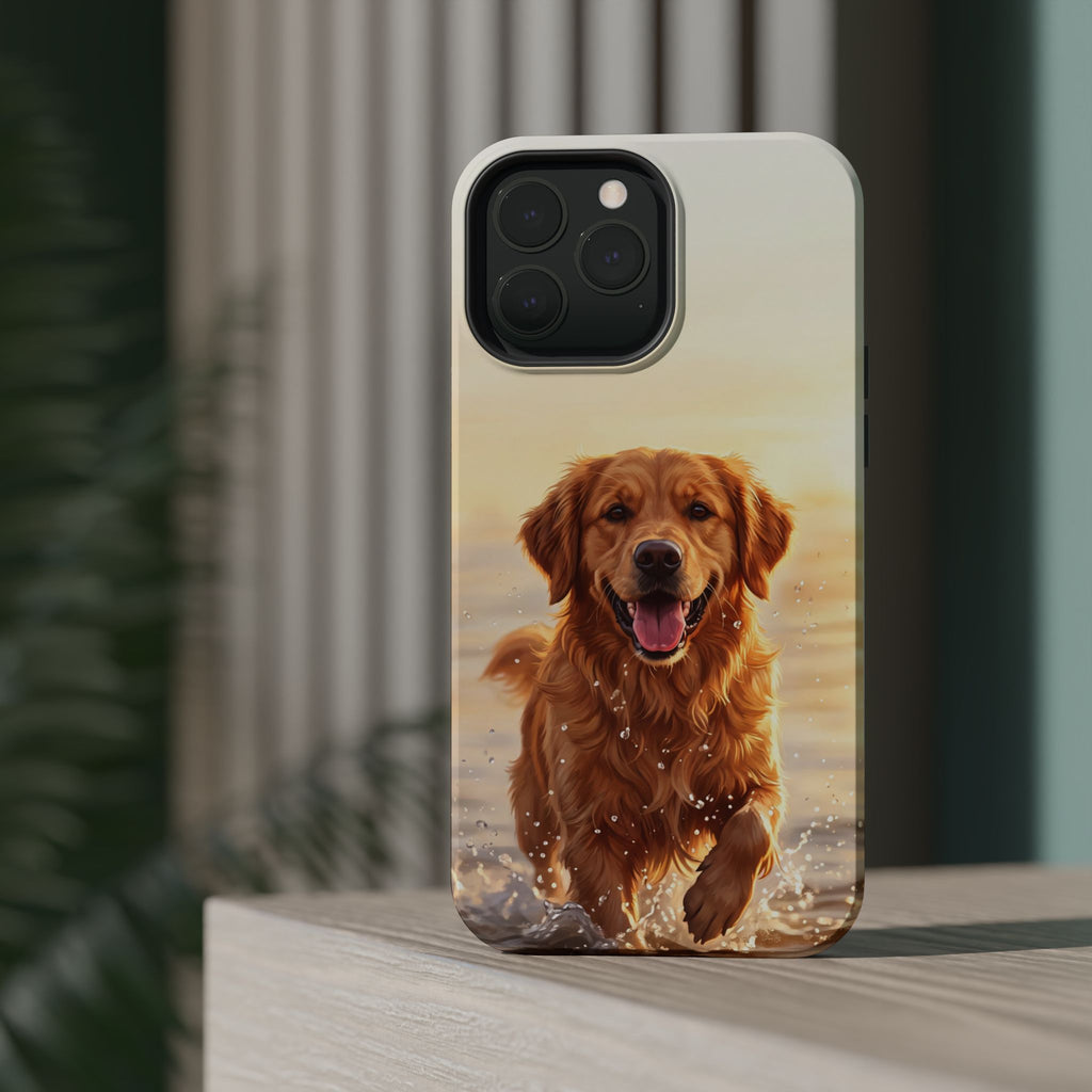 Beach Golden Retriever Phone Case — Impact-Resistant Wireless Charging Cover