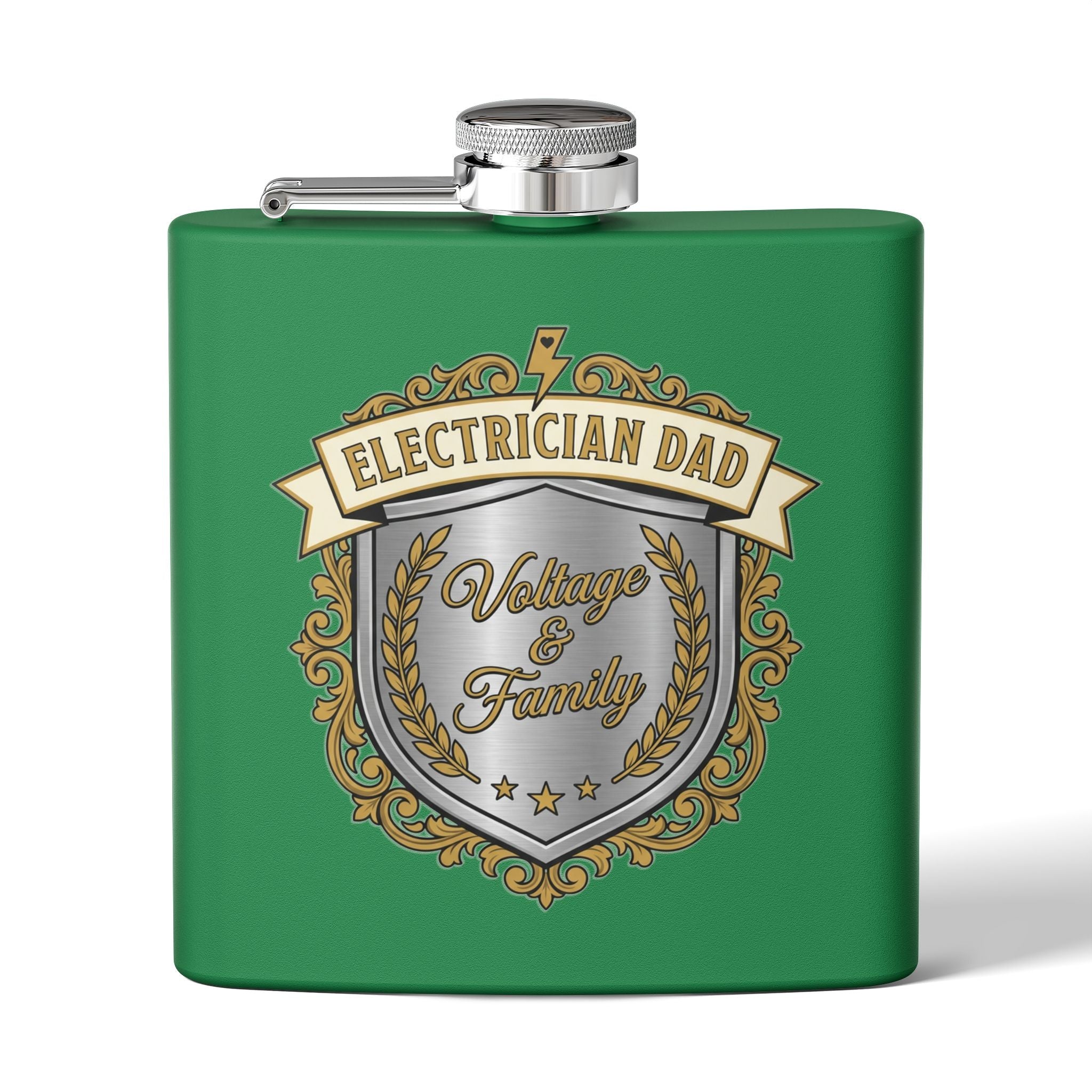 Flask — "Electrician Dad: Voltage & Family" 6oz Stainless Steel Hip Flask