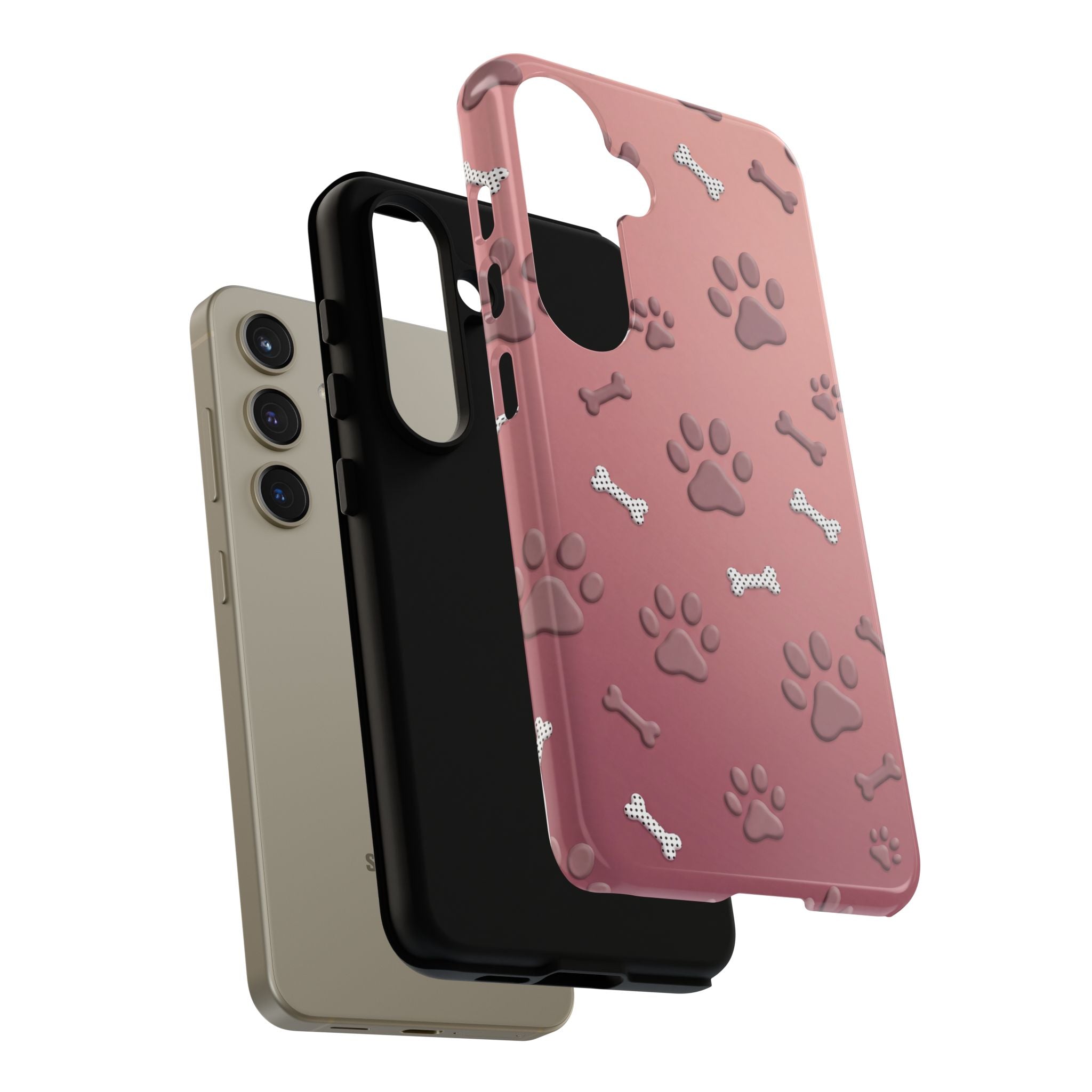 iPhone & Samsung Phone Case | Paw Print & Bone  | Dusty Rose Pattern Case for Frenchie Lovers