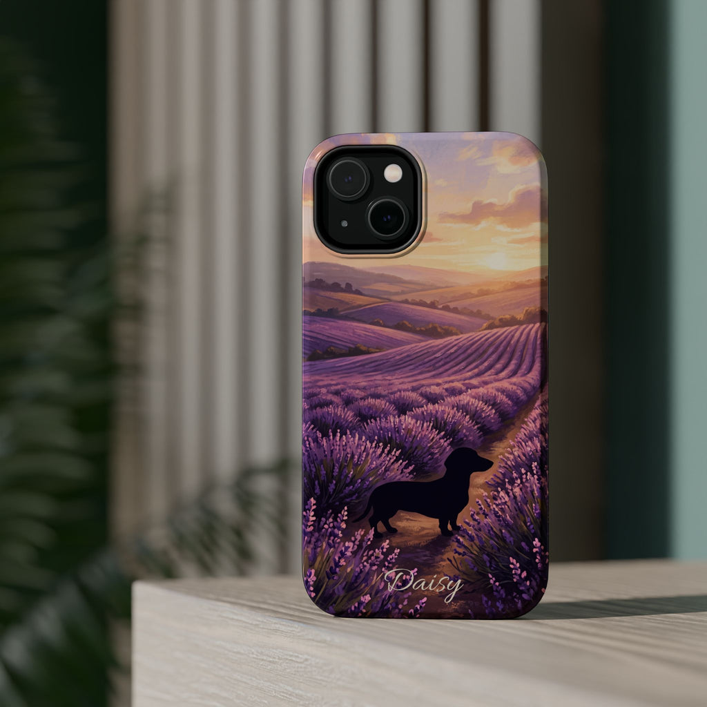 Personalized Dachshund Lavender Field Phone Case — Wireless Charging Cover