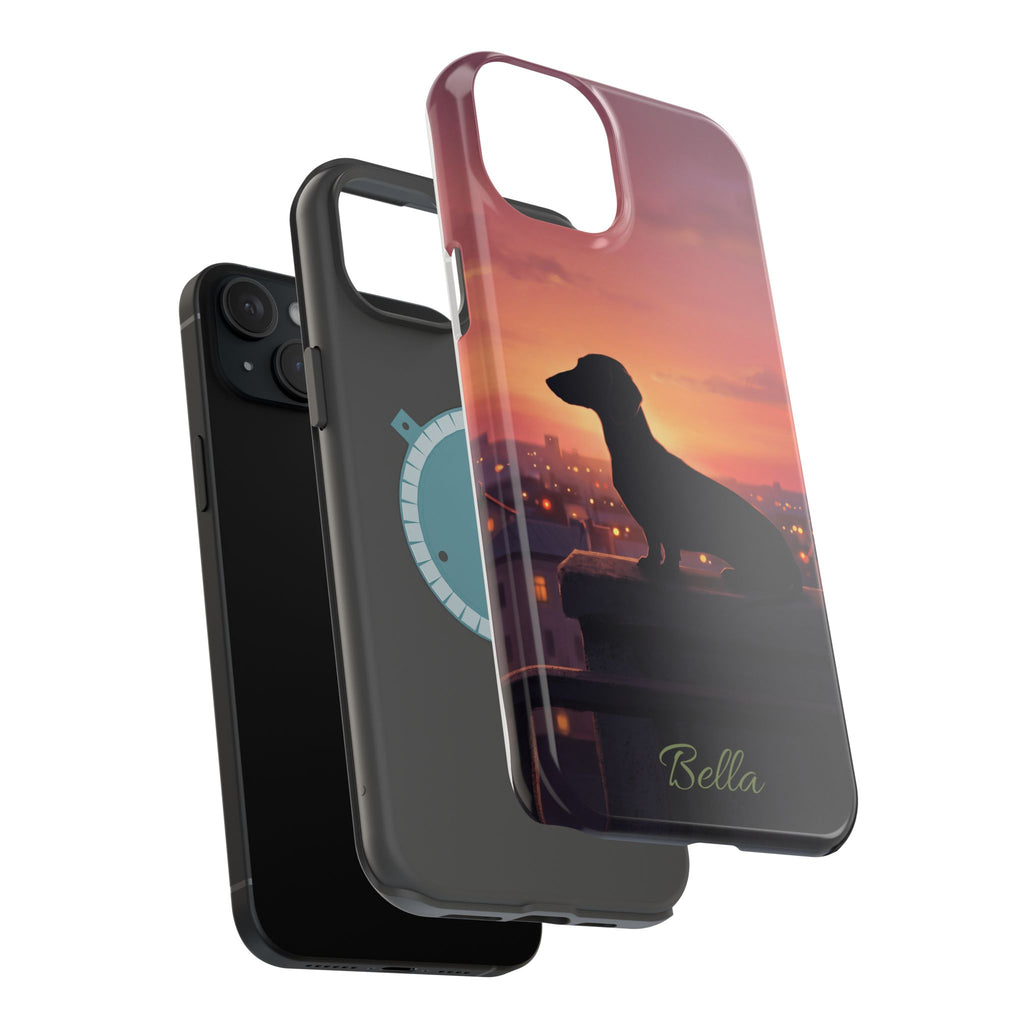 Personalized Dachshund Rooftop Sunset Phone Case — Wireless Charging Cover
