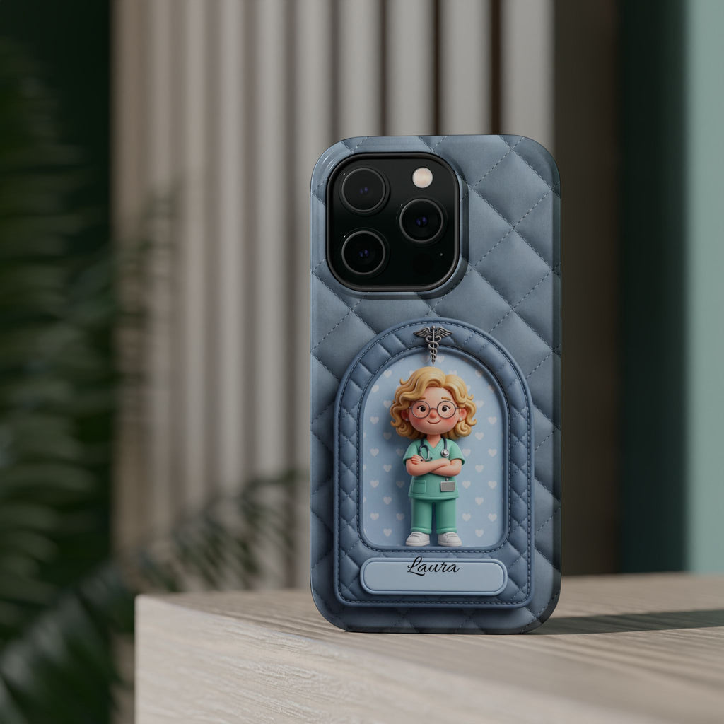 Personalized Quilted Nurse Phone Case — Wireless Charging Cover