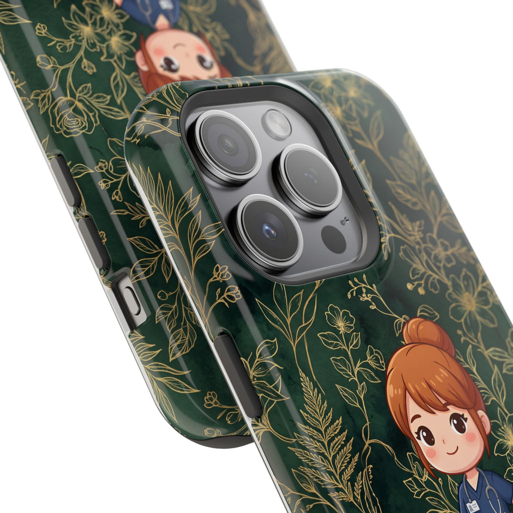 Personalized Nurse Botanical Phone Case — Impact-Resistant Wireless Charging Cover