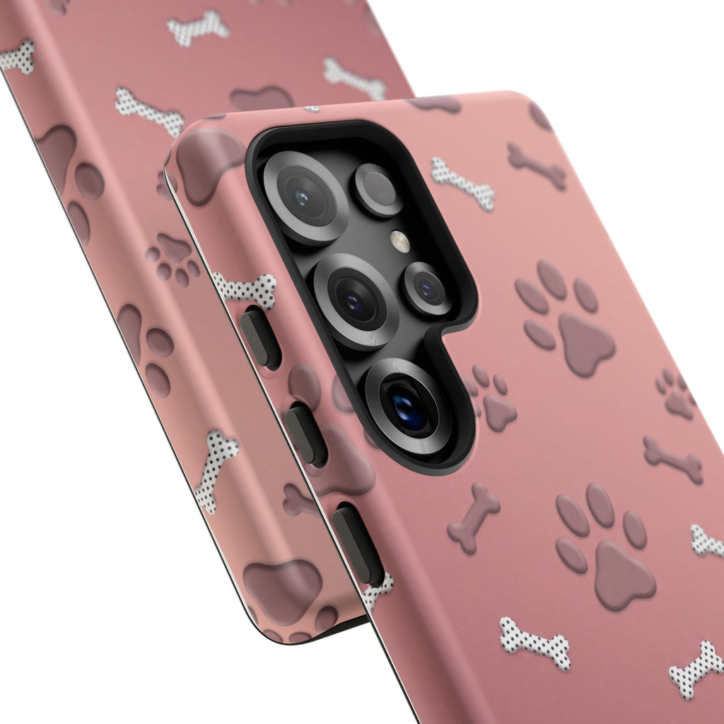 iPhone & Samsung Phone Case | Paw Print & Bone  | Dusty Rose Pattern Case for Frenchie Lovers