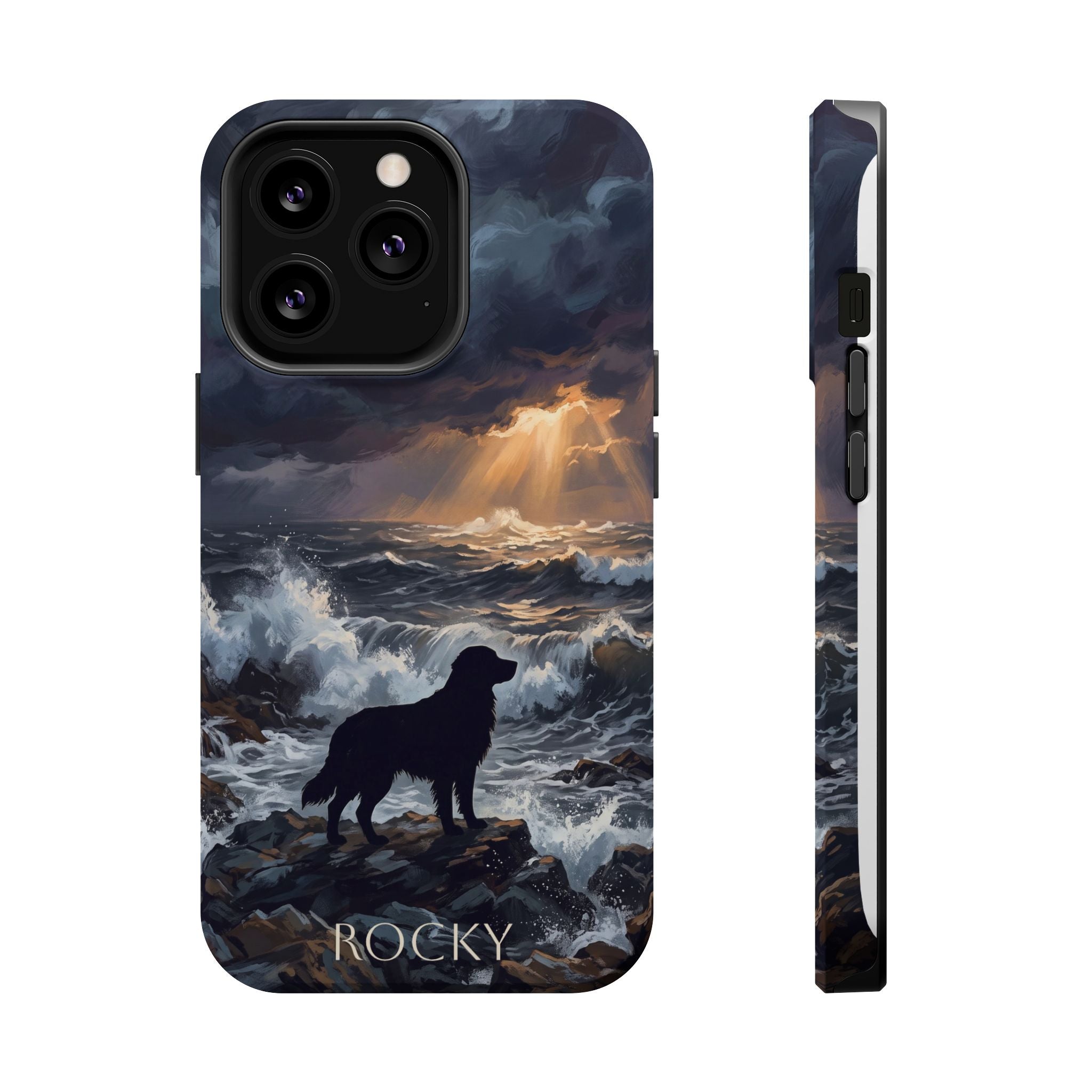 Personalized Golden Retriever Stormy Sea Phone Case — Wireless Charging Cover
