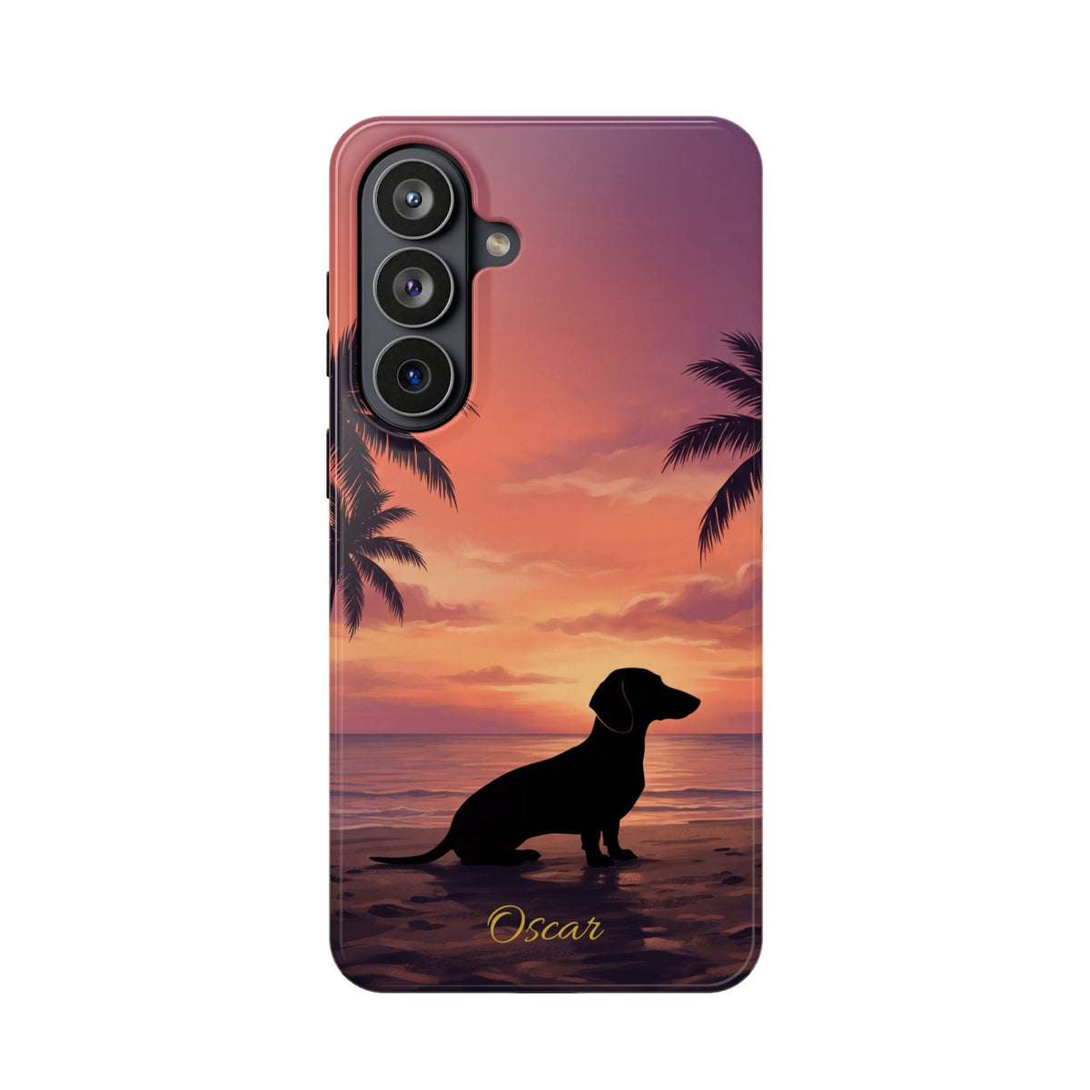Personalized Dachshund Tropical Beach Sunset Phone Case — Wireless Charging Cover