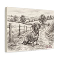 Dachshund Countryside Sketch Personalized Canvas | Rustic Farm Path Wall Art