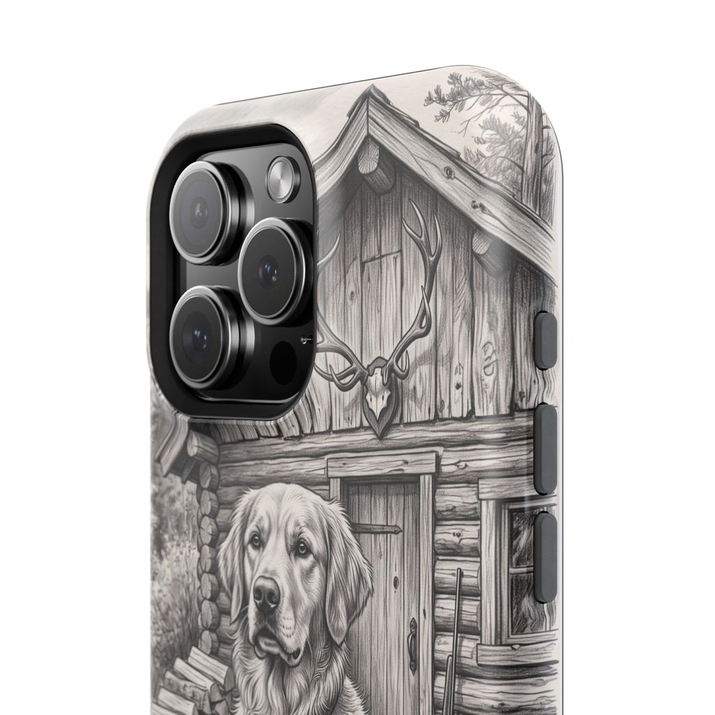 Personalized Golden Retriever Cabin Porch Phone Case — Wireless Charging Cover