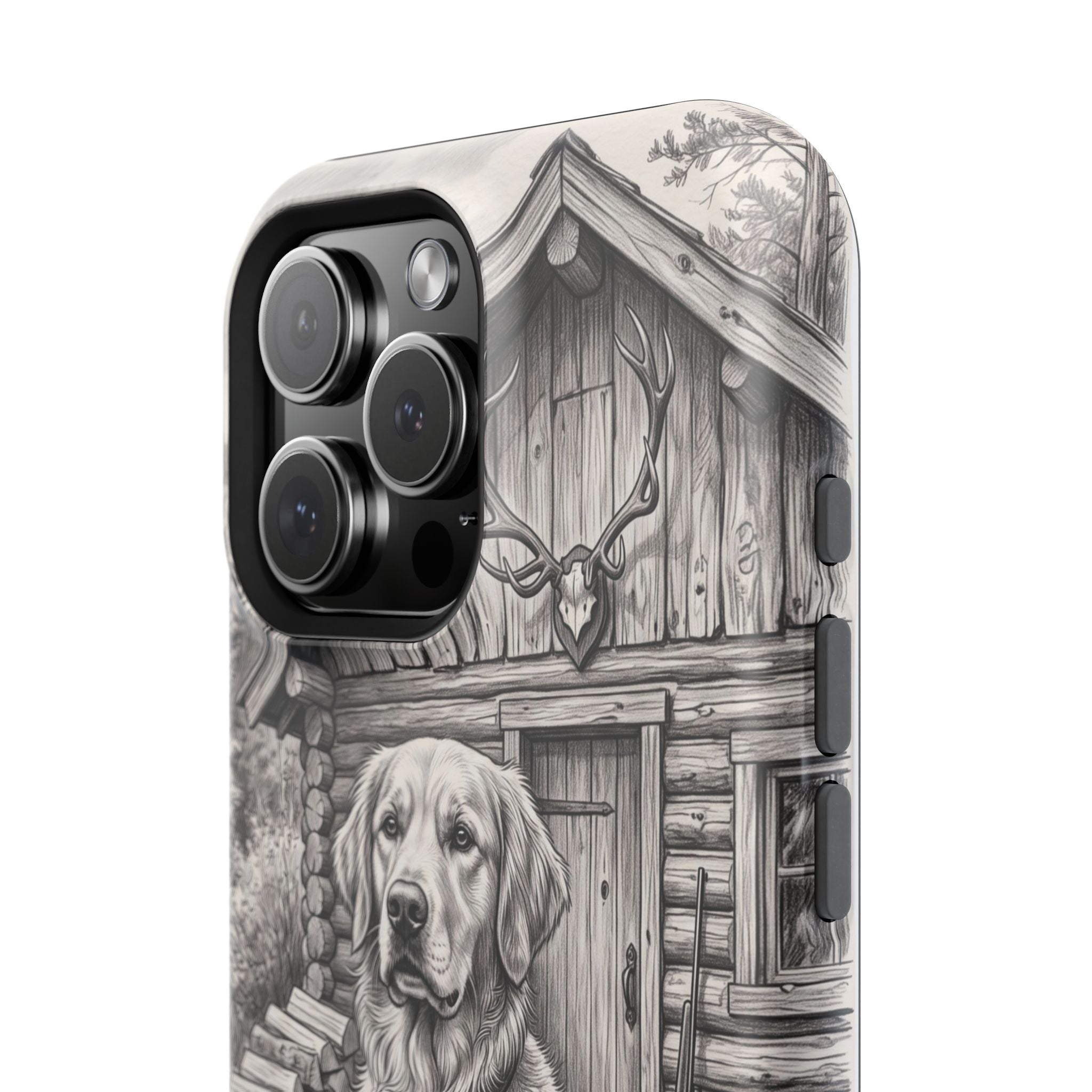 Personalized Golden Retriever Cabin Porch Phone Case — Wireless Charging Cover