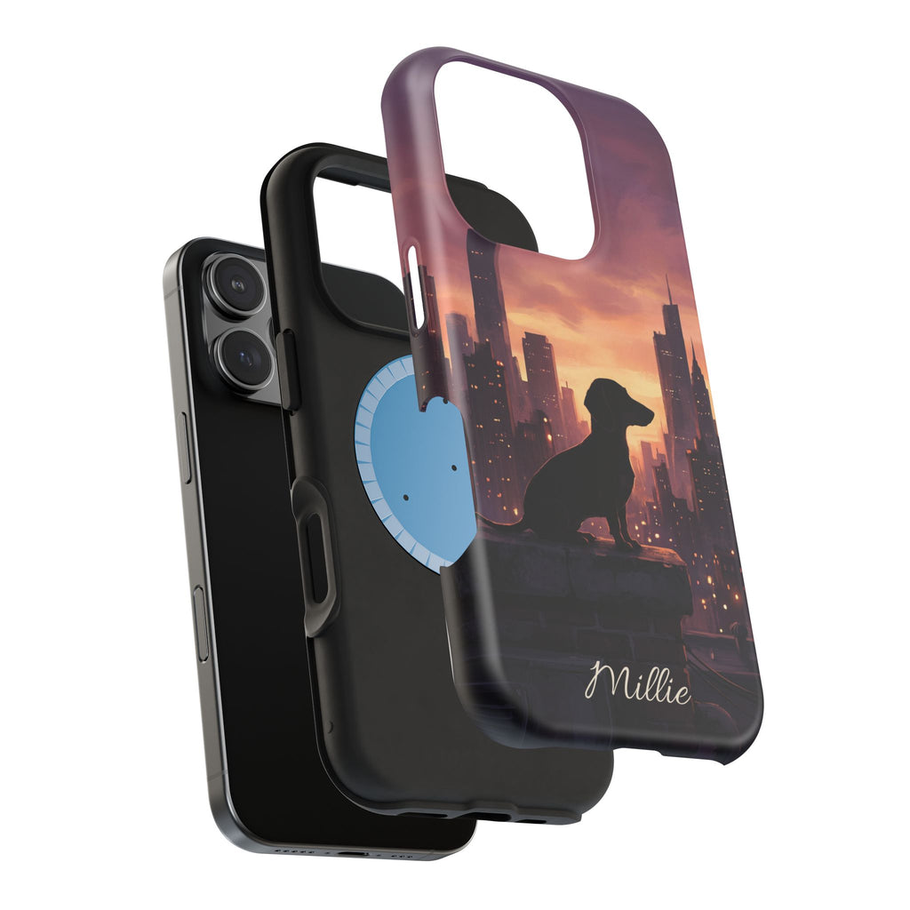 Personalized Dachshund City Skyline Phone Case — Wireless Charging Cover