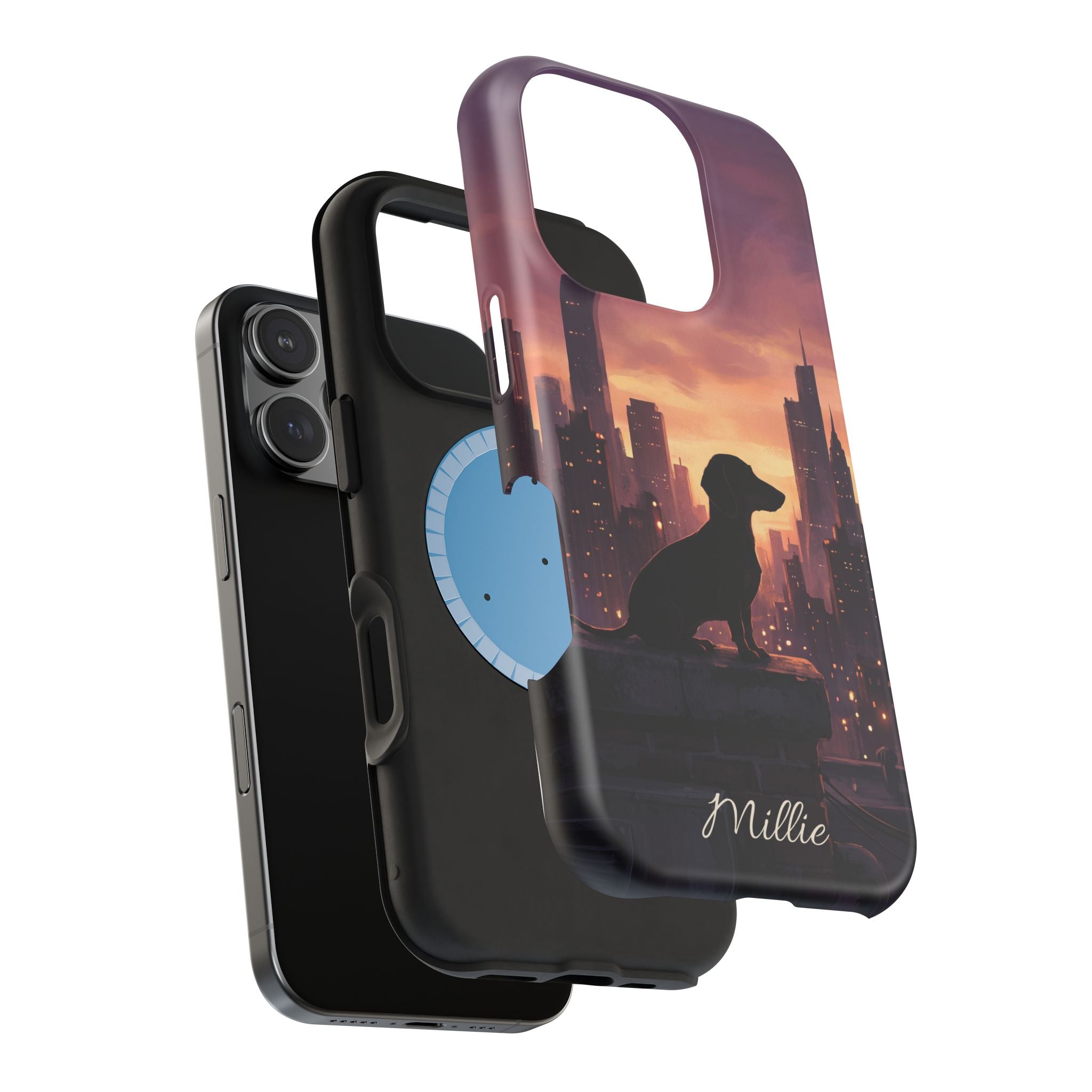 Personalized Dachshund City Skyline Phone Case — Wireless Charging Cover