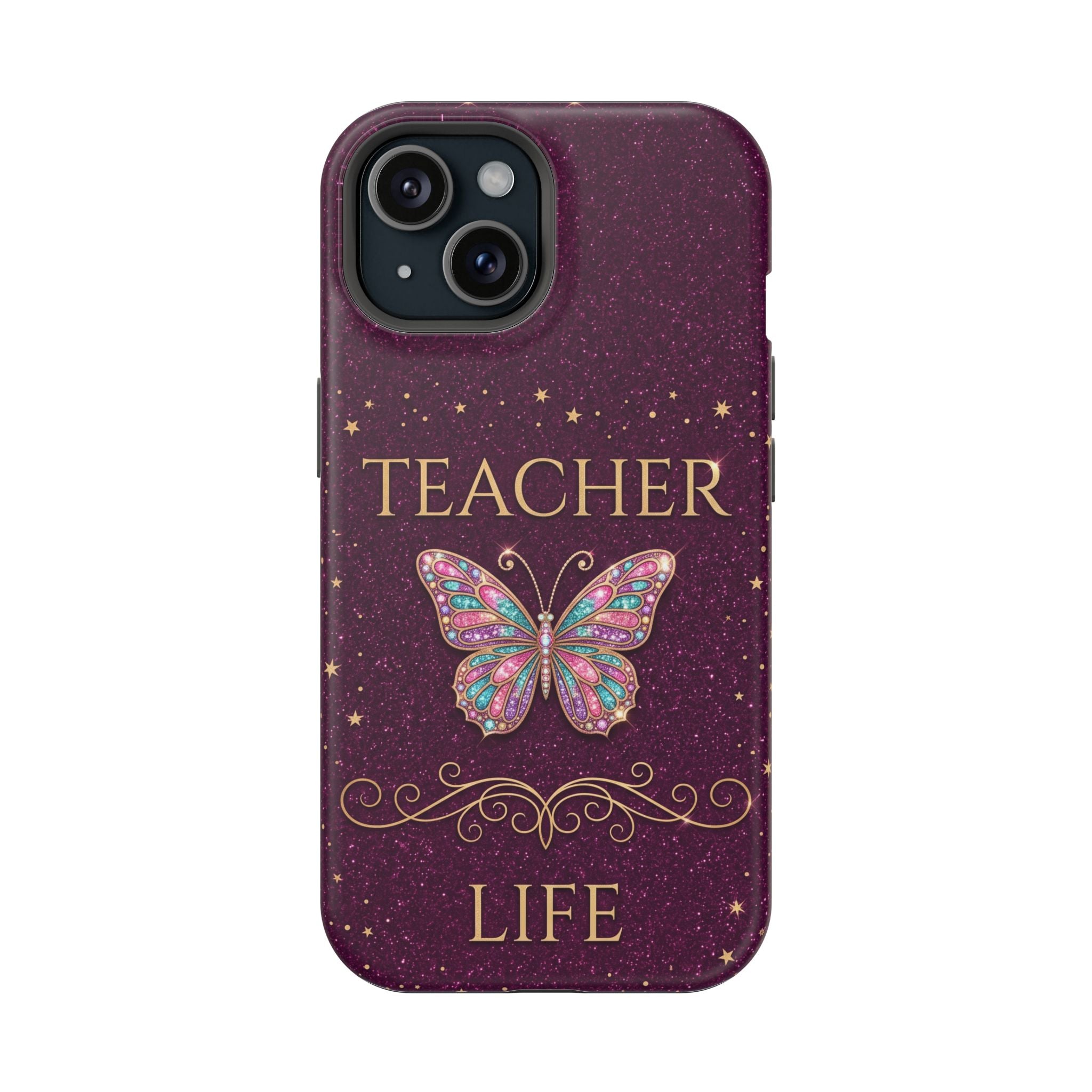 Teacher Life Glitter Butterfly Phone Case — Wireless Charging Cover
