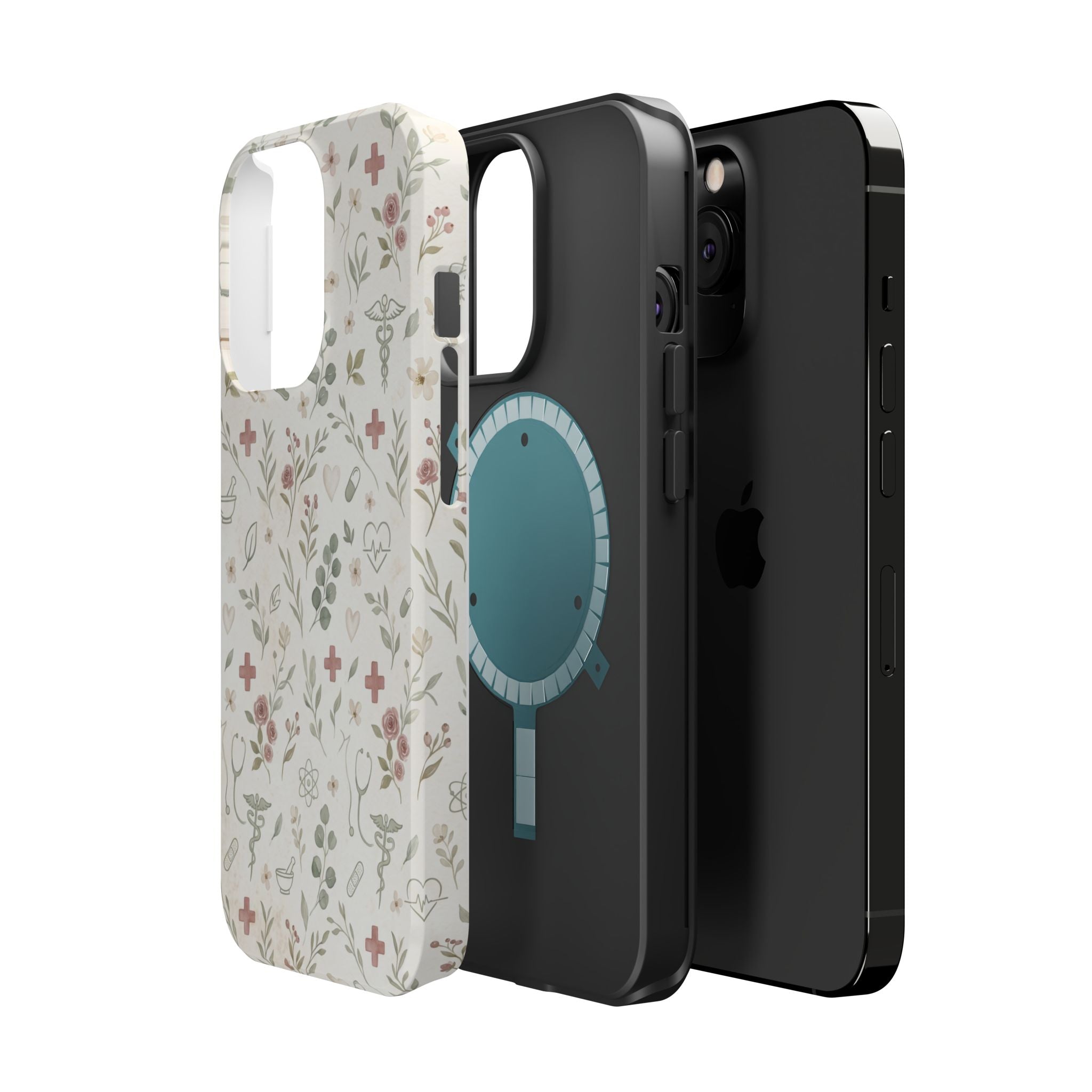 Floral Nurse Phone Case — Impact-Resistant Wireless Charging Cover
