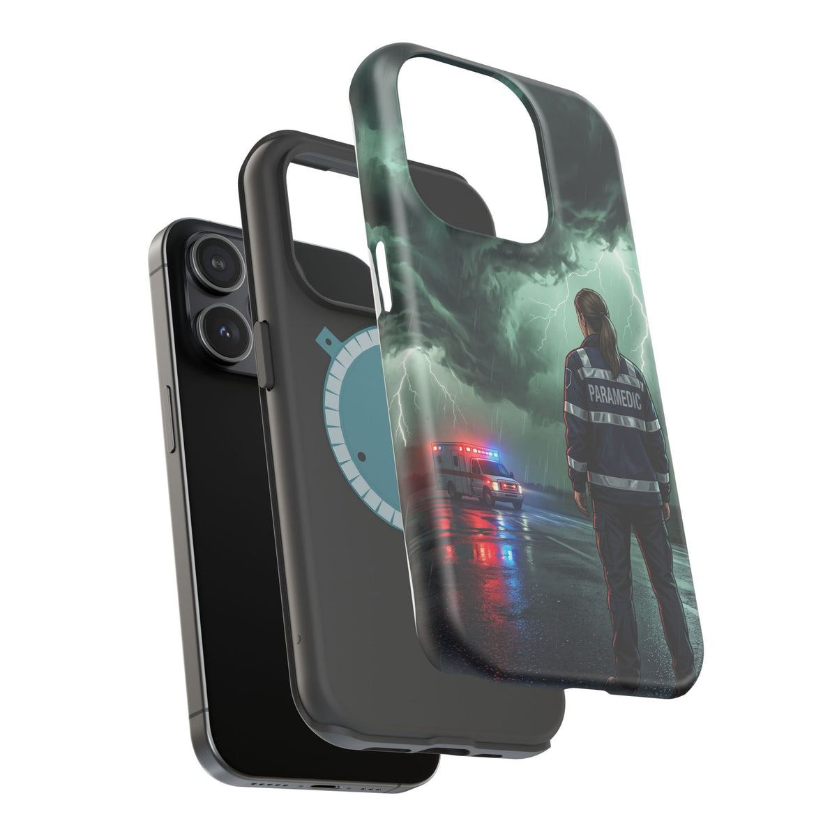 Female Paramedic Green Storm Phone Case — Magnetic Wireless Charging Cover
