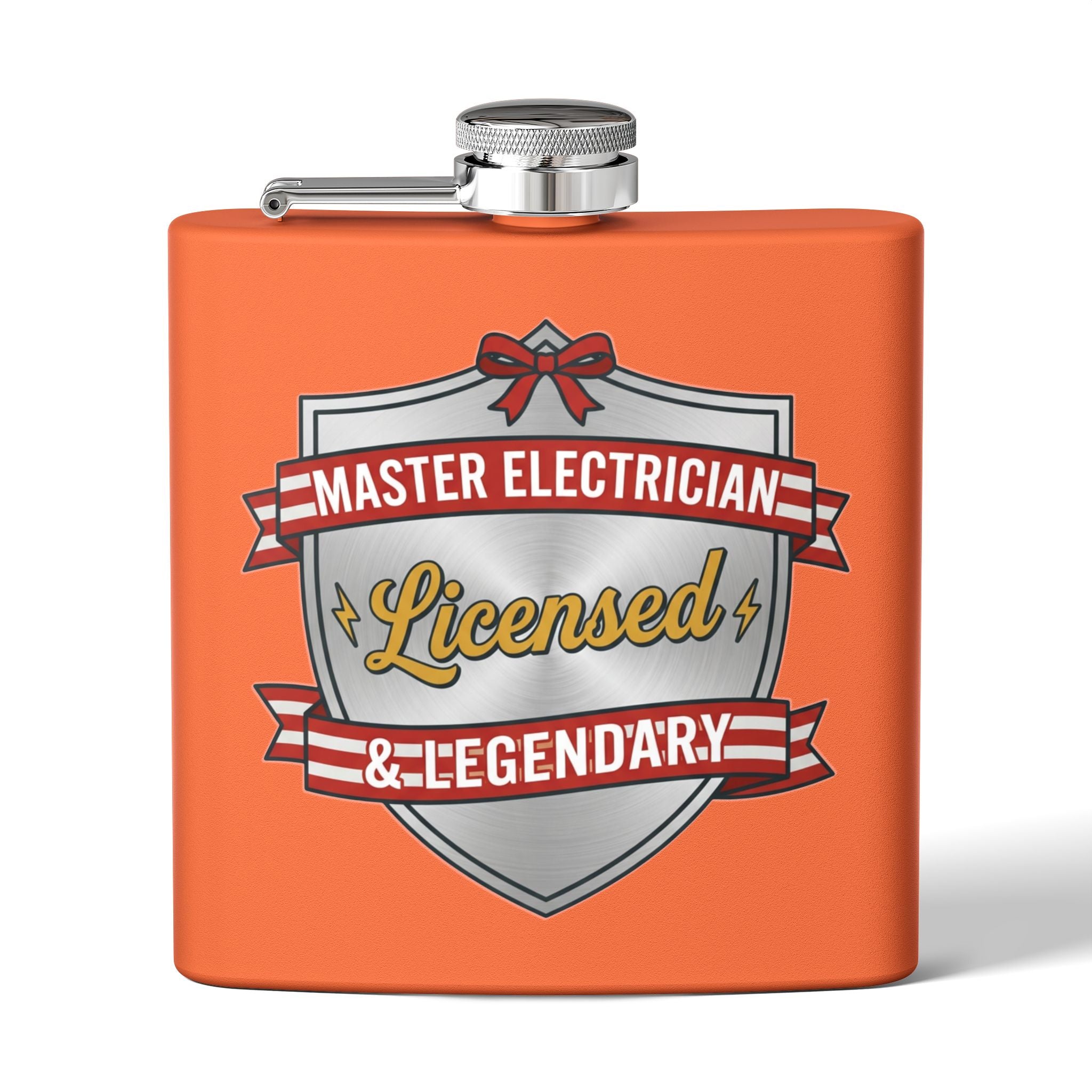 Flask — "Master Electrician: Licensed & Legendary" (Shield Badge) 6oz Stainless Steel Hip Flask