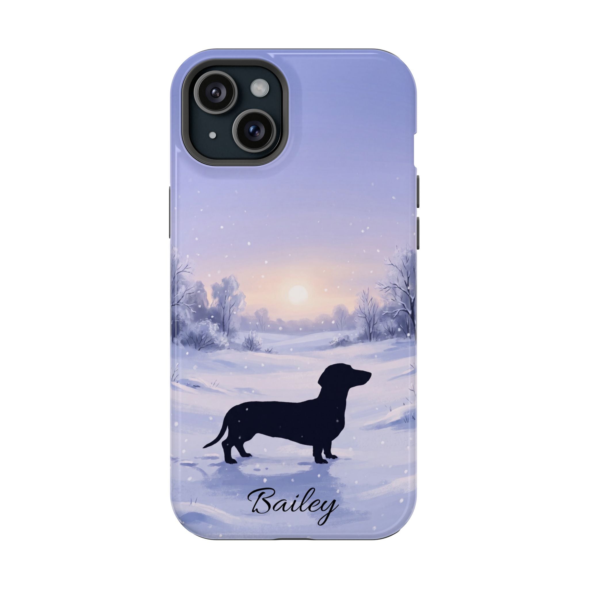 Personalized Dachshund Winter Snow Phone Case — Wireless Charging Cover