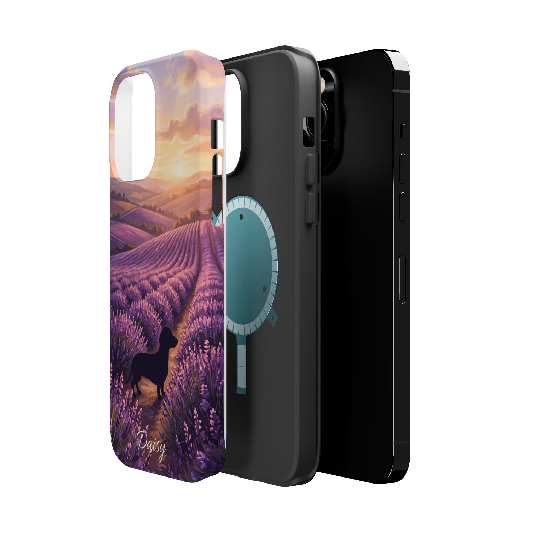 Personalized Dachshund Lavender Field Phone Case — Wireless Charging Cover