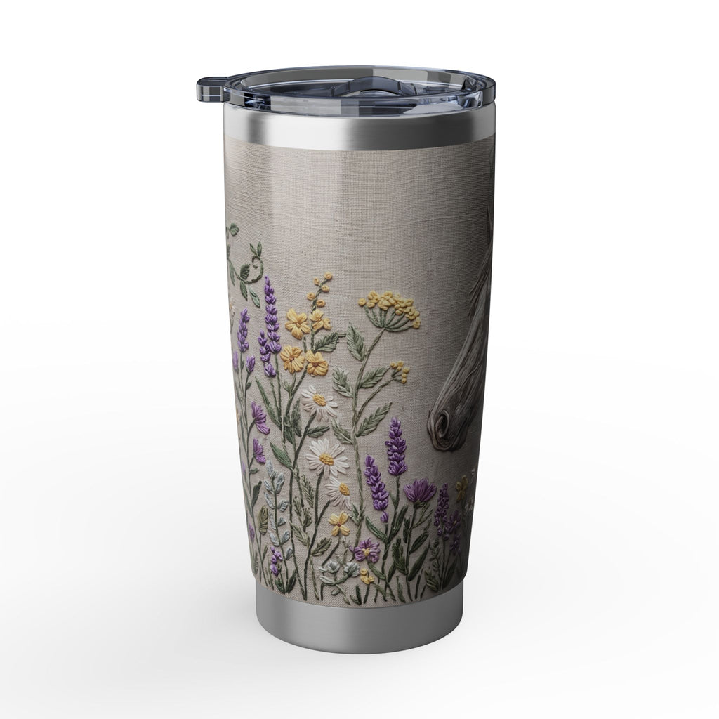 Horse Personalized Tumbler | Floral Embroidery Art — 20 oz Stainless Travel Mug