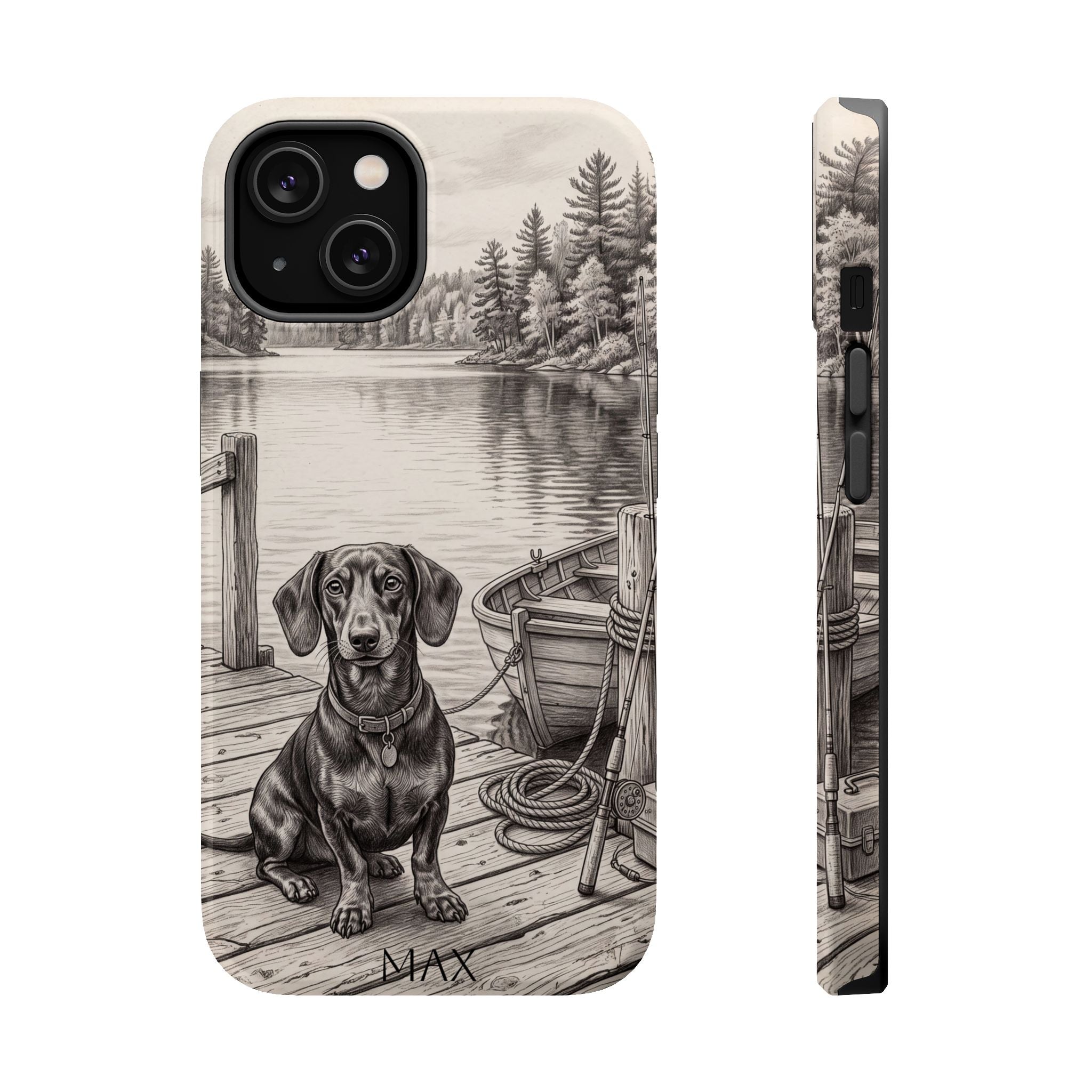 Personalized Dachshund Sunset Beach Phone Case — Wireless Charging Cover