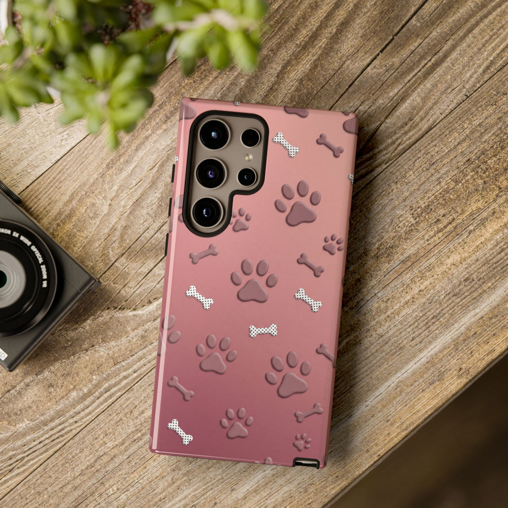 iPhone & Samsung Phone Case | Paw Print & Bone  | Dusty Rose Pattern Case for Frenchie Lovers