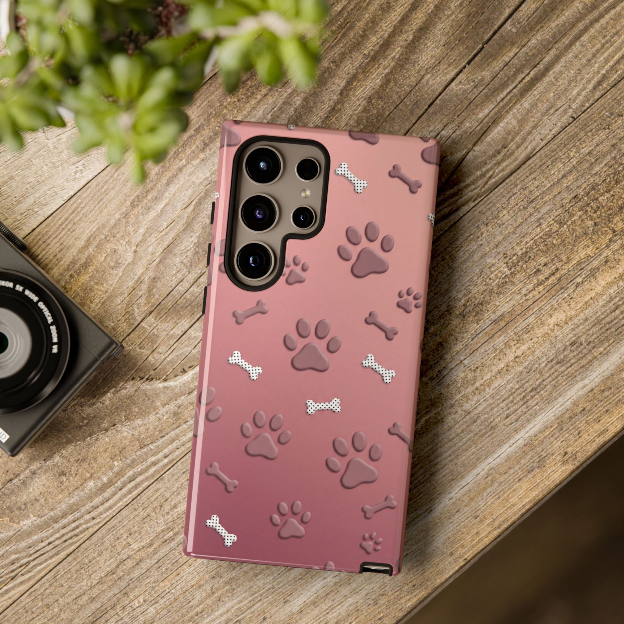 iPhone & Samsung Phone Case | Paw Print & Bone  | Dusty Rose Pattern Case for Frenchie Lovers