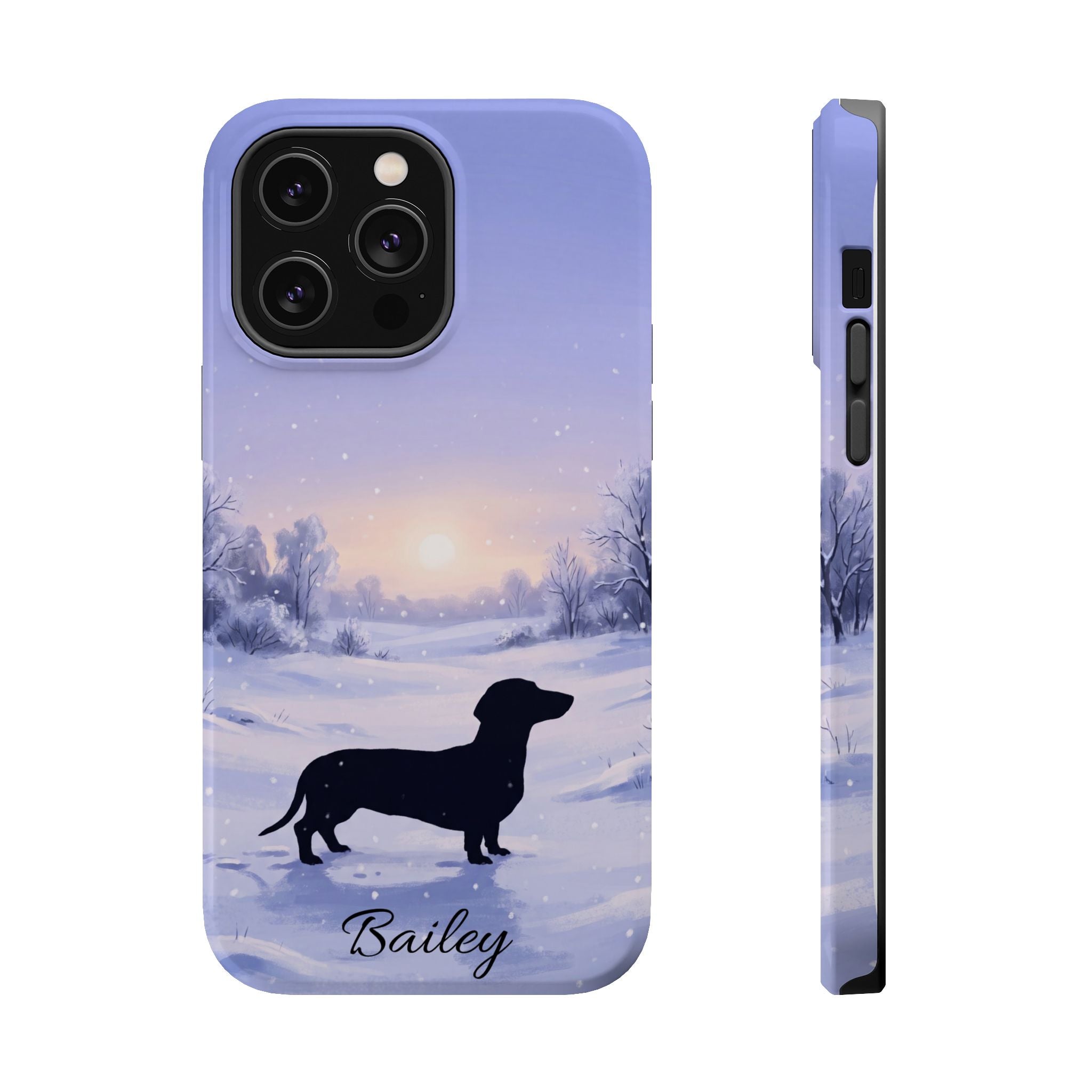 Personalized Dachshund Winter Snow Phone Case — Wireless Charging Cover