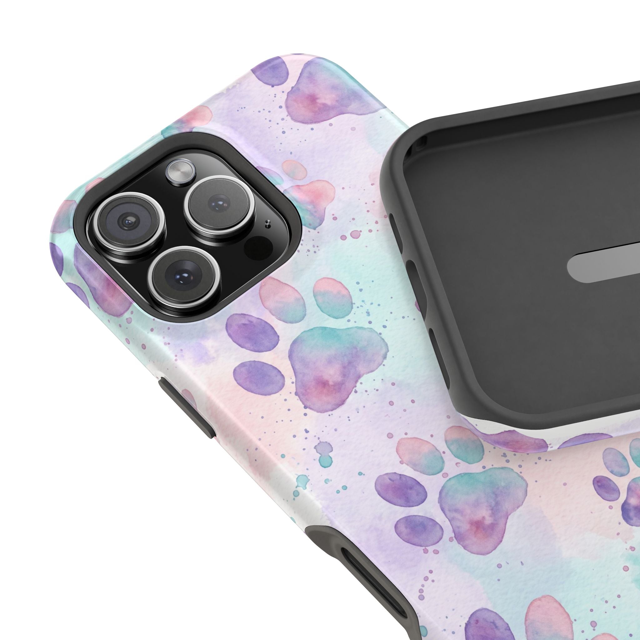 Watercolor Paw Print Phone Case — Impact-Resistant Wireless Charging Cover
