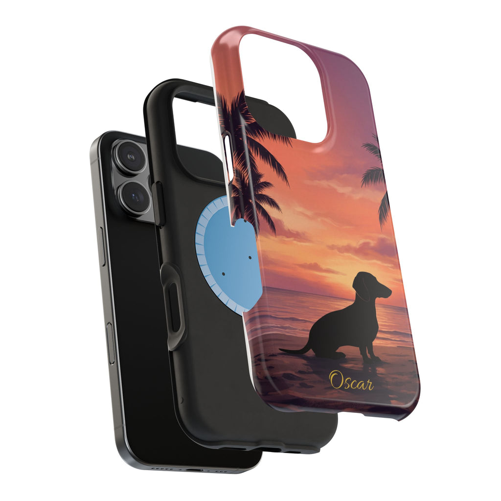 Personalized Dachshund Tropical Beach Sunset Phone Case — Wireless Charging Cover