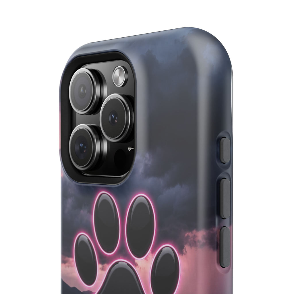 Neon Paw Print Phone Case — Impact-Resistant Wireless Charging Cover